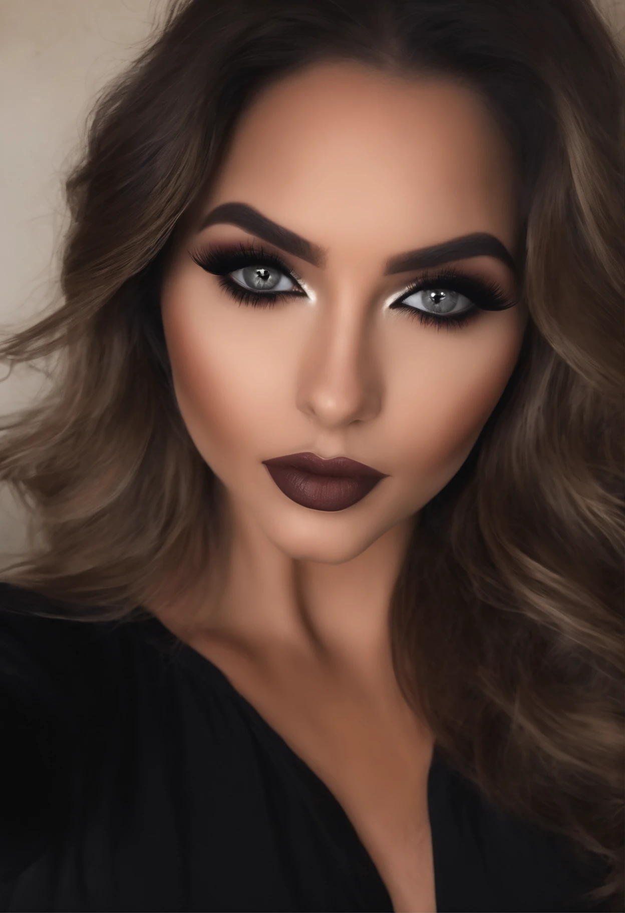 Chica sexy con ojos marrones, ultra realista, meticulosamente detallado, Retrato, cabello negro azabache y ojos grandes, selfie de una mujer joven, Ojos del dormitorio, Violeta Myers, Maquillaje sensual, staring directly into camera, cara con artgram, maquillaje sutil, Impresionante pose de cuerpo entero en el club nocturno, Medium to large size bust, outfit rojo de encaje