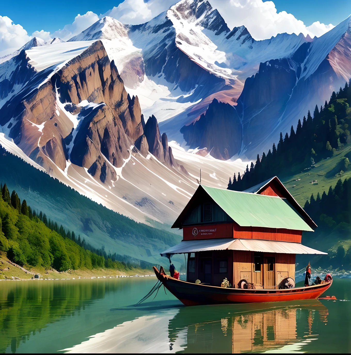 India, floating, post office on boat, kashmir,hd, lake  ,mountain,valley