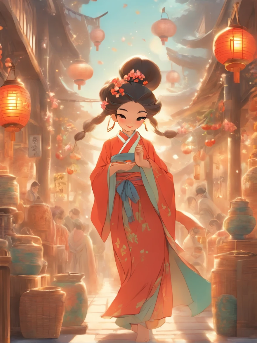 Disney Women's E-commerce Page（Shopping Festival poster：1.8)，(Background with：In the daytime，Household electrical appliances，Supermarket)，Tang Dynasty version of Kuira, with curly black and silver hair, Lady Gaga's gorgeous Tang costume，，Beautiful shopping guide girl，(lots of people，People are shopping on a shopping spree),Run，mtu，a old man，Gamine，woman，Symphony of pots and pans，warm，All kinds of small household appliances are flying all over the sky，(shopping cart:1.2),(Discount banner),Stylish design,Fashionab,Luxury appliances,Modern technology,,Colorful,,comfortable atmosphere,Warm colors,Attractive lighting,Online shopping experience