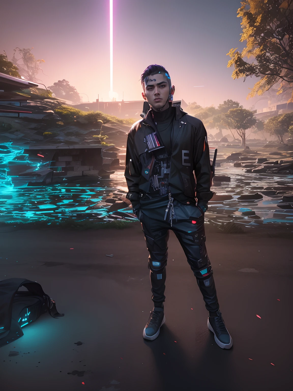 Change background cyberpunk handsome boy, ultra realistic face