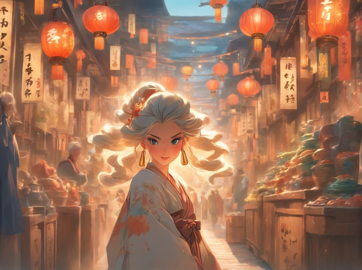 Disney Women's E-commerce Page(Shopping Festival poster:1.8),(Background with:In the daytime,Household electrical appliances,Supermarket),Tang Dynasty version of Kuira, with curly black and silver hair, Lady Gaga's gorgeous Tang costume,Beautiful shopping guide girl,(lots of people,People are shopping on a shopping spree),Run,mtu,a old man,Gamine,woman,Symphony of pots and pans,(shopping cart:1.2),(Discount banner),Stylish design,Fashionab,Luxury appliances,Modern technology,,Colorful,,comfortable atmosphere,Warm colors,Attractive lighting,Online shopping experience