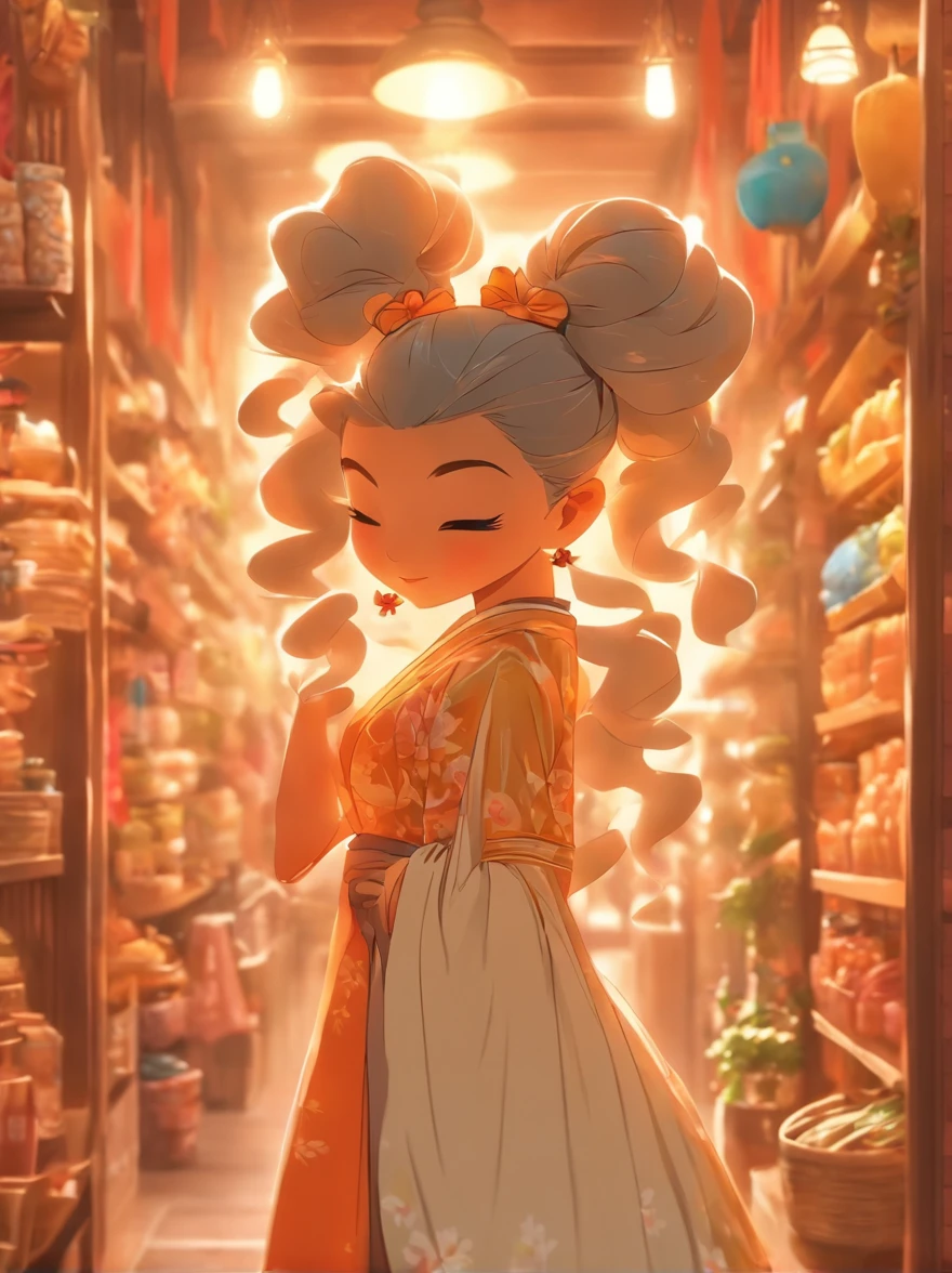 Disney Women's E-commerce Page（Shopping Festival poster：1.8)，(Background with：In the daytime，Household electrical appliances，Supermarket)，Tang Dynasty version of Kuira, with curly black and silver hair, Lady Gaga's gorgeous Tang costume，Beautiful shopping guide girl，(lots of people，People are shopping on a shopping spree),Run，mtu，a old man，Gamine，woman，Symphony of pots and pans，(shopping cart:1.2),(Discount banner),Stylish design,Fashionab,Luxury home,comfortable atmosphere,Warm colors,Attractive lighting,Online shopping experience