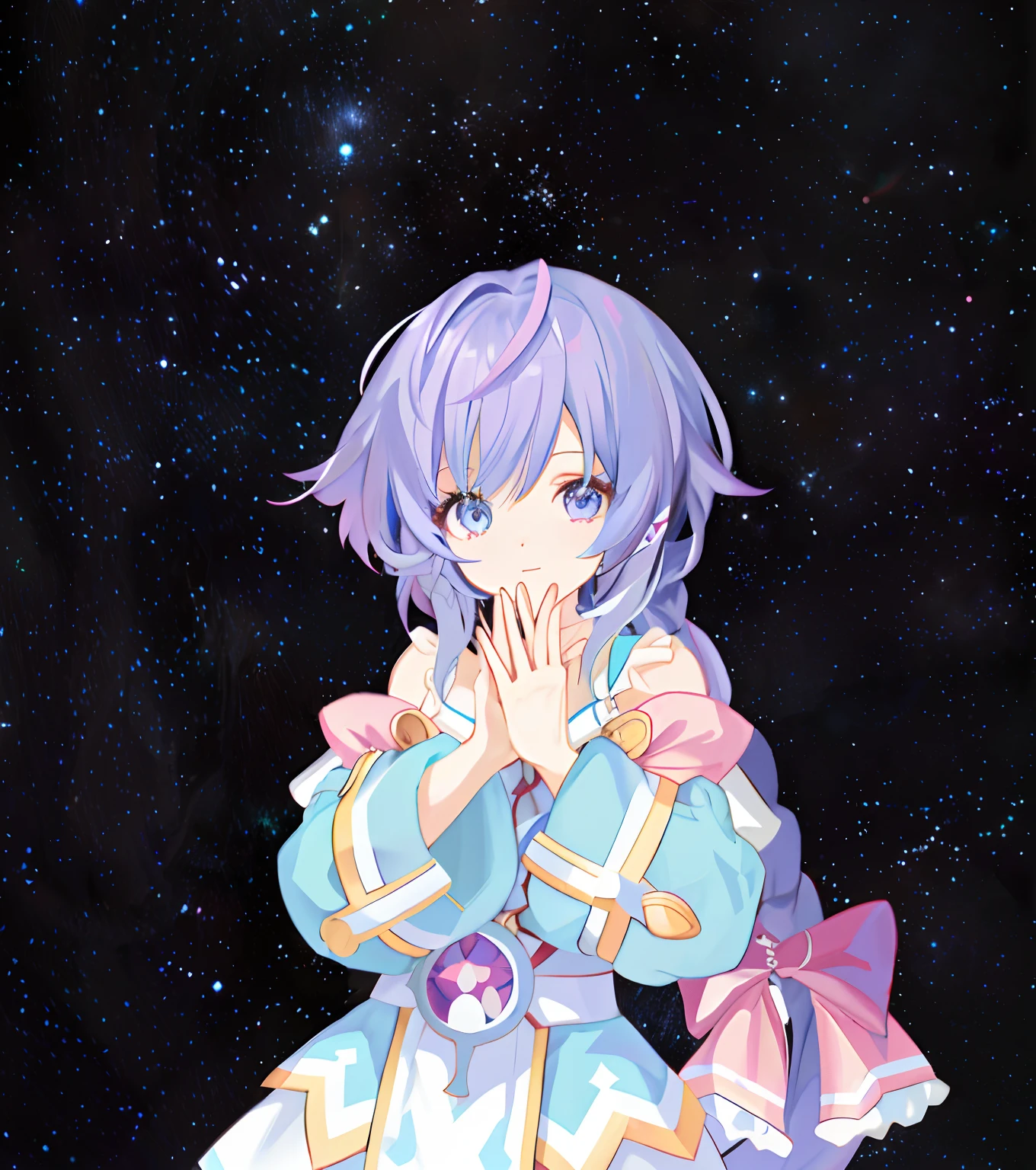 Menina anime com cabelo roxo e olhos roxos em um vestido azul, portrait knights of zodiac girl, Anime Girl with Cosmic Hair, akasuki voidestrela | |, anime moe artstyle, estrela(heaven) estrelado_heaven, Starry sky!!, portrait anime space cadet girl, Aura Celestial, knights of zodiac girl, Tsuaii, 8k!!, em nenhum jogo nenhuma vida, detalhe olhos