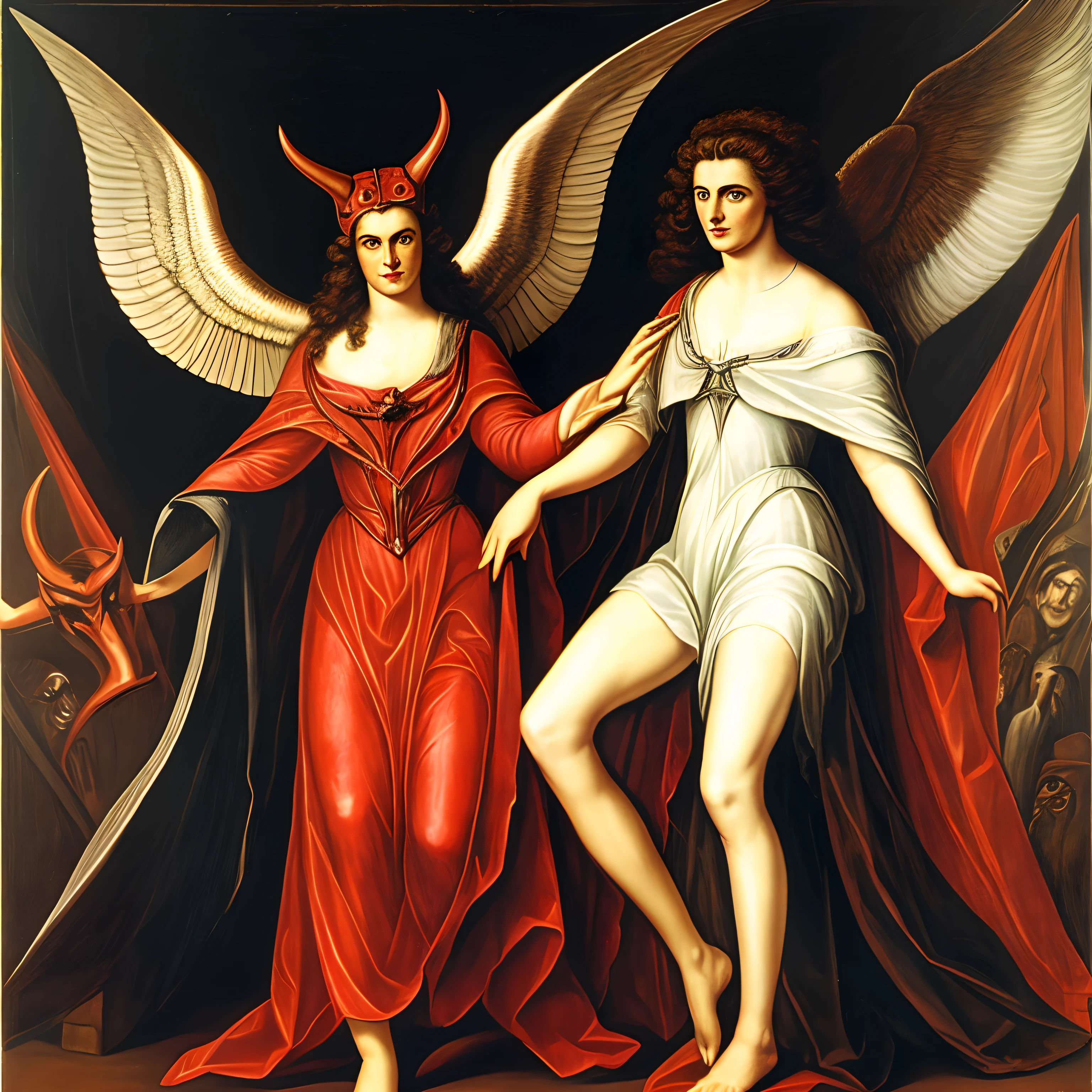 the romance of the angel and the devil, exhibitionism, masterpiece, baroque painting, , all the details,
