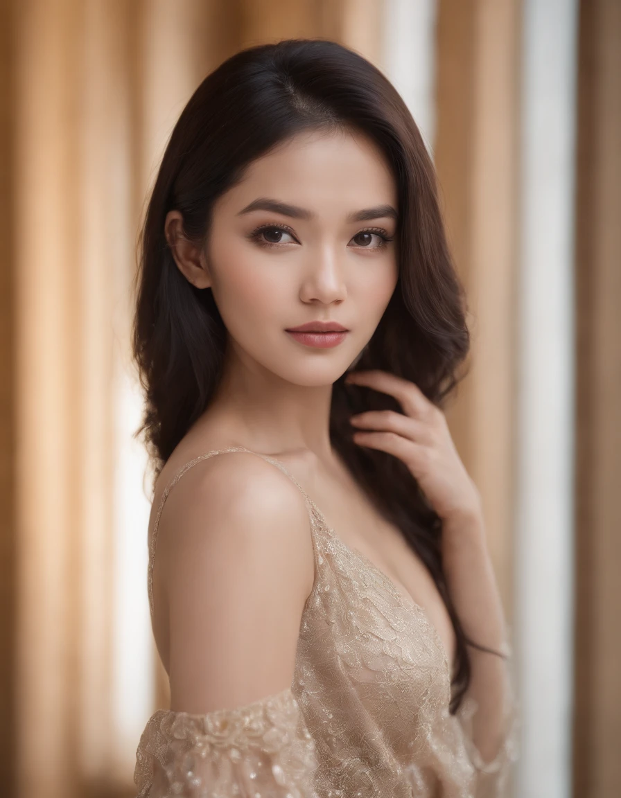 Stunning close-up portrait of a young and beautiful woman with RAW, analog style and impressive features. She should have long, Flowing hair, alluring gaze, and an attractive look. The background is neutral and simple, allowing the woman to be the focal point of the image. The attention to detail, such as highlights and shadows on her face and hair, to create realistic and realistic images. Try different lighting techniques，Enhance the mood and atmosphere of the portrait. The final product should be a masterpiece that captures the essence and beauty of women ((Highly detailed skin, skin detailed)), Sharp focus, volume fog, 8K, hyper HD, Digital SLR, High quality, filmgrain, Fujifilm XT3, String Camisole Dress, Hemp Dress, Floral dress, Short-Term Hair, Disheveled hair, Antique Cafe Chair, lite smile, Rain outside the window, crowd, Night, Evening, warm colored light, Dark light, smeared light, heavy rain, water, Bach, window glass gets wet with rain