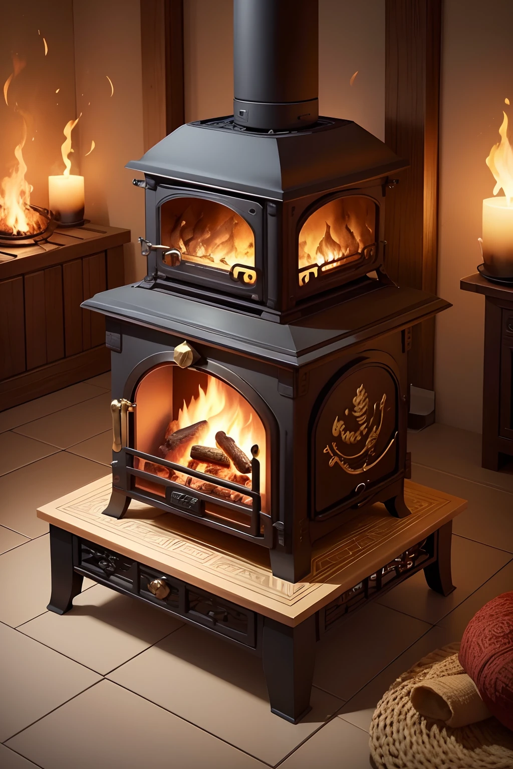 Please generate a square image of the Bagua Furnace，The dimensions are 800x800 pixels，I hope the gossip stove is mainly golden，But add gold elements to the black and white base，Want a gossip stove that contains gossip patterns，The Bagua pattern consists of gold and red lines，The background color is dark black，Add some golden dragon and phoenix motifs around the Bagua Stove，The edges of the Bagua Stove are decorated with golden cloud motifs，to add mystery，Bagua stove placed on a crimson background，to highlight the gold element