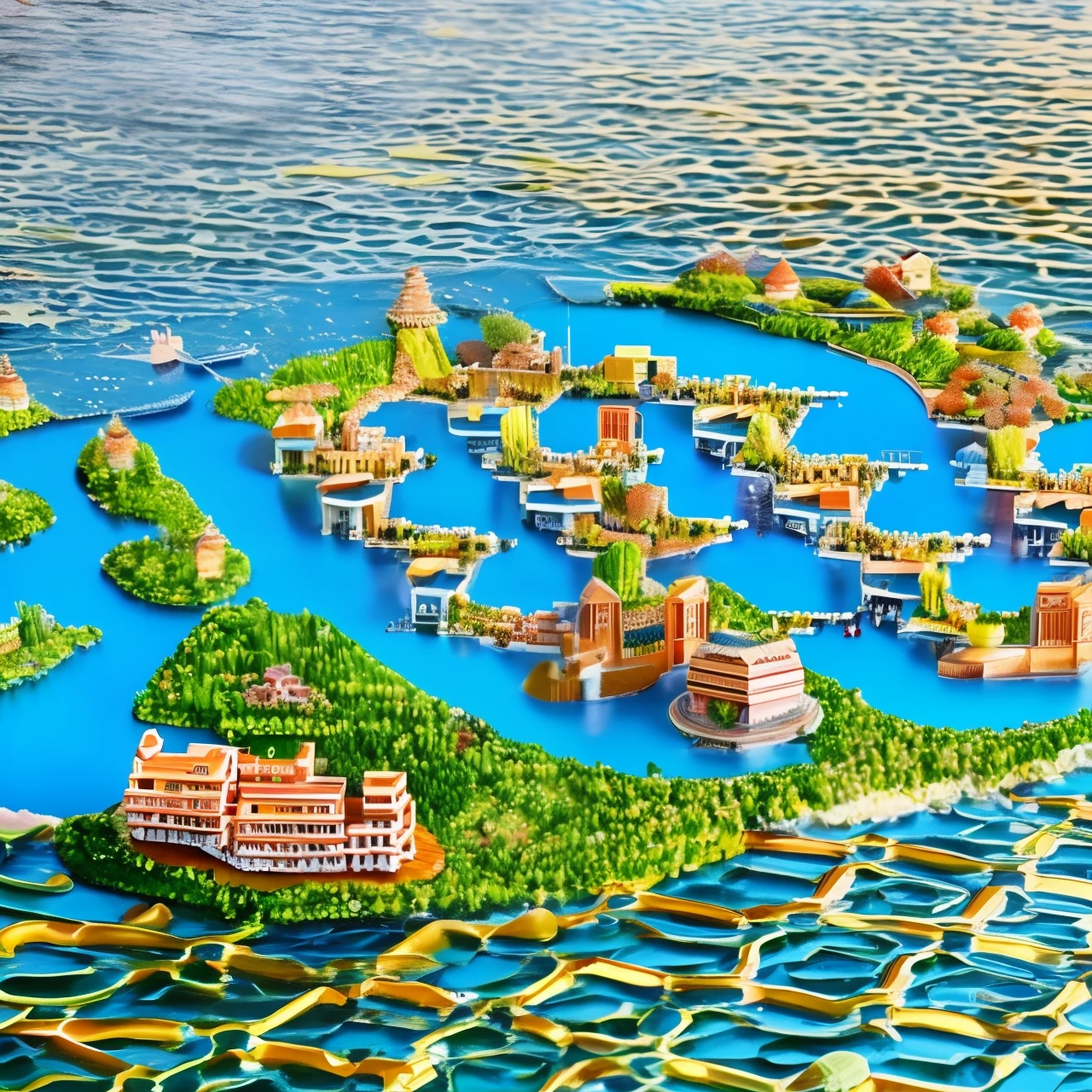 floating city on the water, masterpiece, super detail, best quality --auto --s2