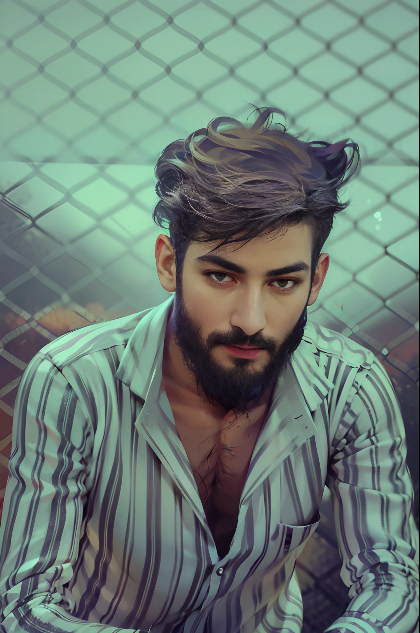 (Absurdres, Intricate Details, Masterpiece, Best Quality, High Resolution, 8k), (1man), (male:1.2), old, aged up, masked face, chiseled jawline, finely detailed eyes and face, thin body, physique exudes strength and power, sienna skin, finely detail eyes and face, green side part hair, dark brown eyes, walrus mustache, grateful, (style-swirlmagic:0.8),  solo, half shot, looking at viewer, detailed background, detailed face, (GlowingRunesAI_paleblue, glowing runes theme:1.1), bubble-mage, smiling, walking, Lilac sorcerer robes, surrounded by   bubbles,  floating orbs, large bubbles, wisps of magic,  vortex, floating  particles,  transclucent,   radiant,  bubbles in background, intricate patterns,  fog, jovial magical atmosphere,, exact, Depth of Field, VFX, Realistic,