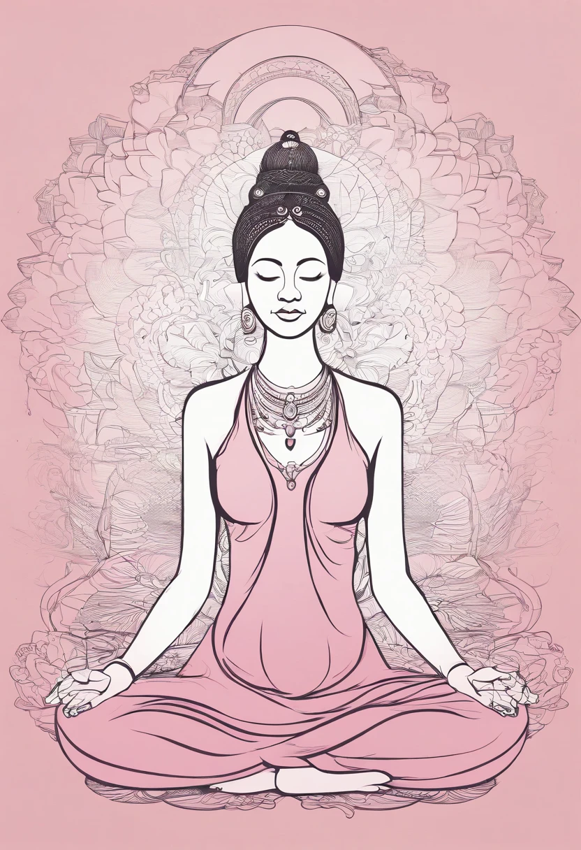 Pink lotus，Elegant female figure silhouette sitting on lotus, Health and meditation,  yoga, Lotus, padmasana, , pink zen style