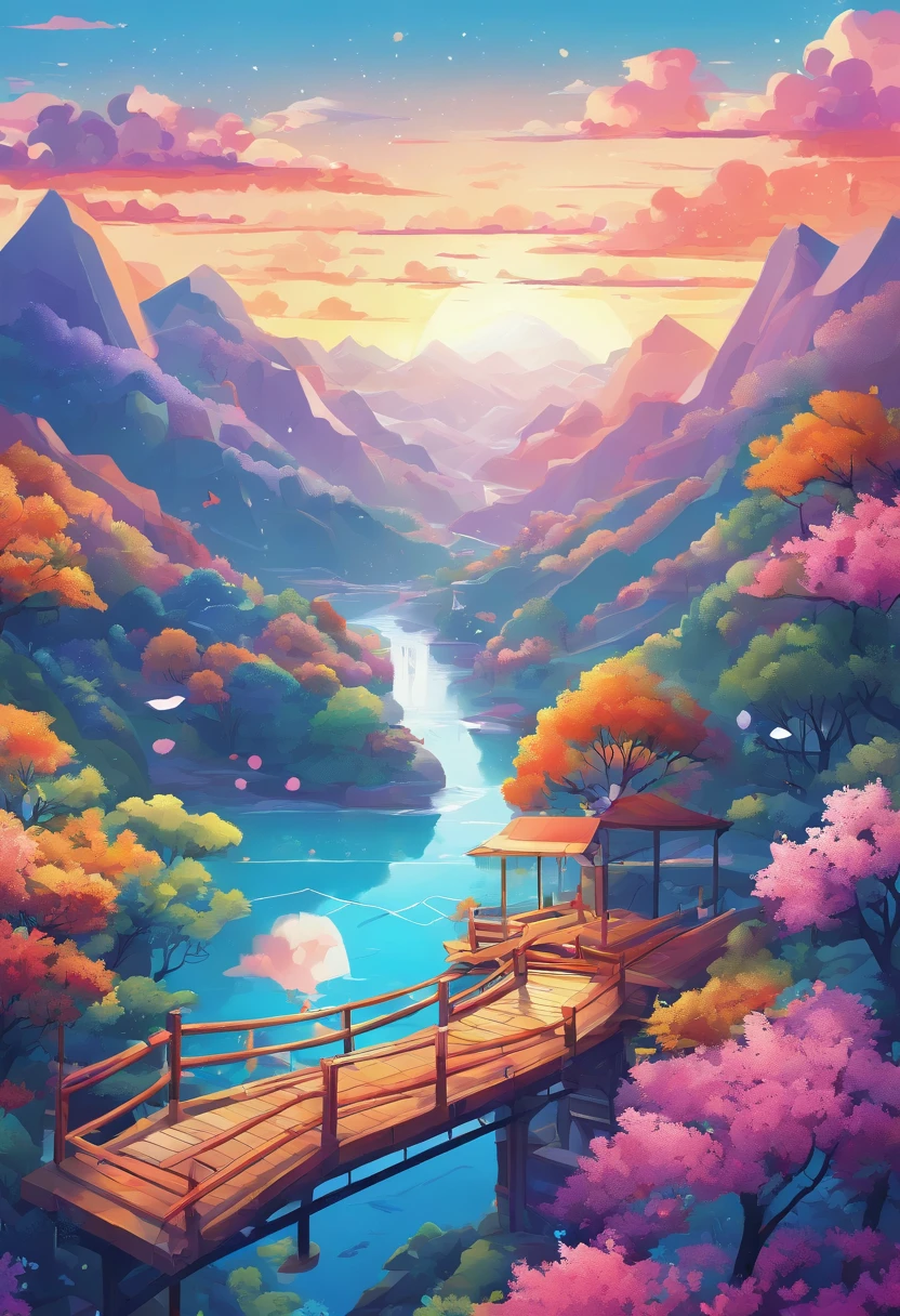 Skysky, blue colors, baiyun, after rainny, rays of sunshine, refractions, Seven colors, Red, Orange, Yellow, Green, Blue, Violet, arc-shaped, A bridge to heaven, llight rays, dream magical, wanting, Calm lake, inverted image, The outline of the tree, Birds fly, freshen, magical, Beautiful natural landscape