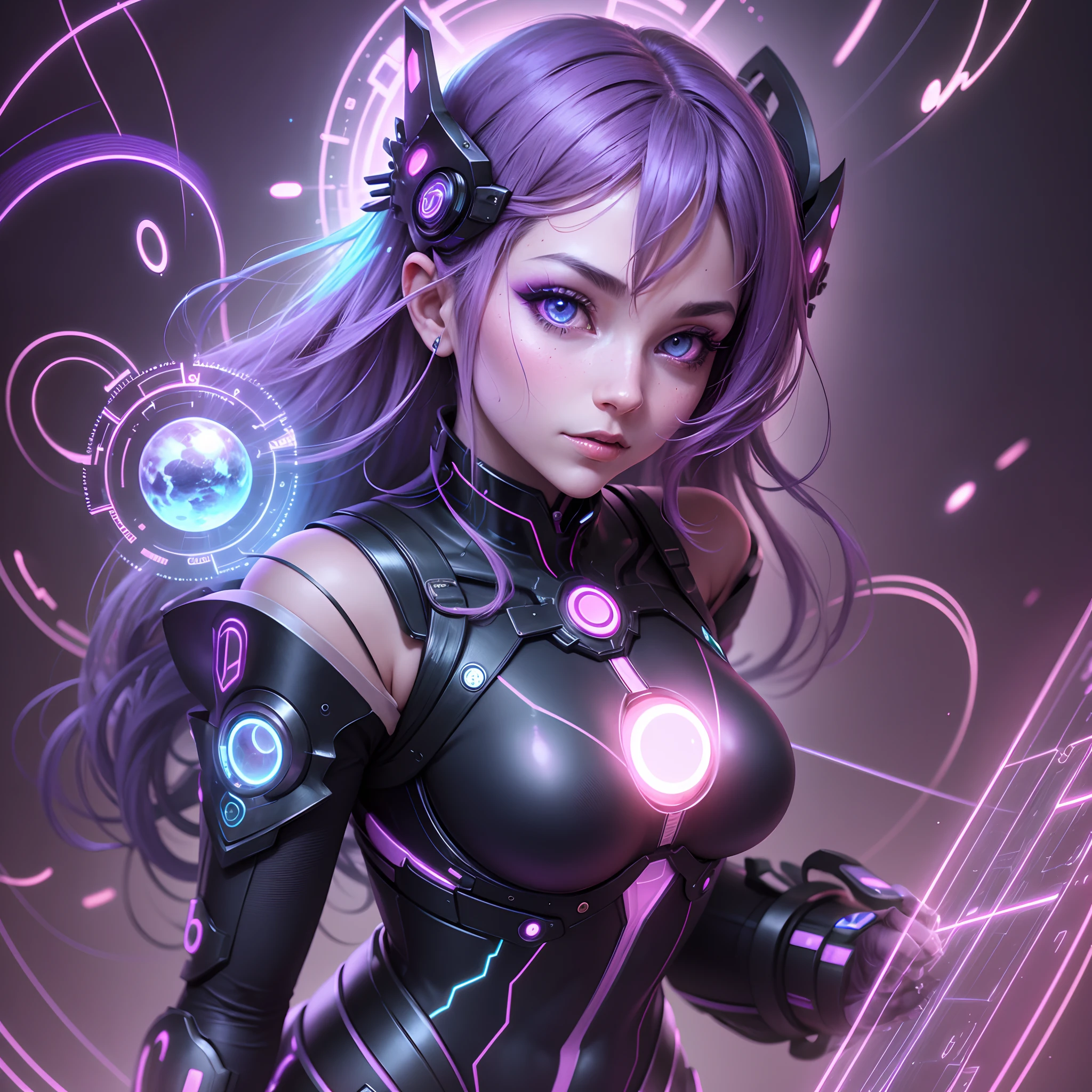 Captivating Translucid cyborg wench ,uploading into the universe, neon cells, orbs of lightyears moving fast --auto --s2