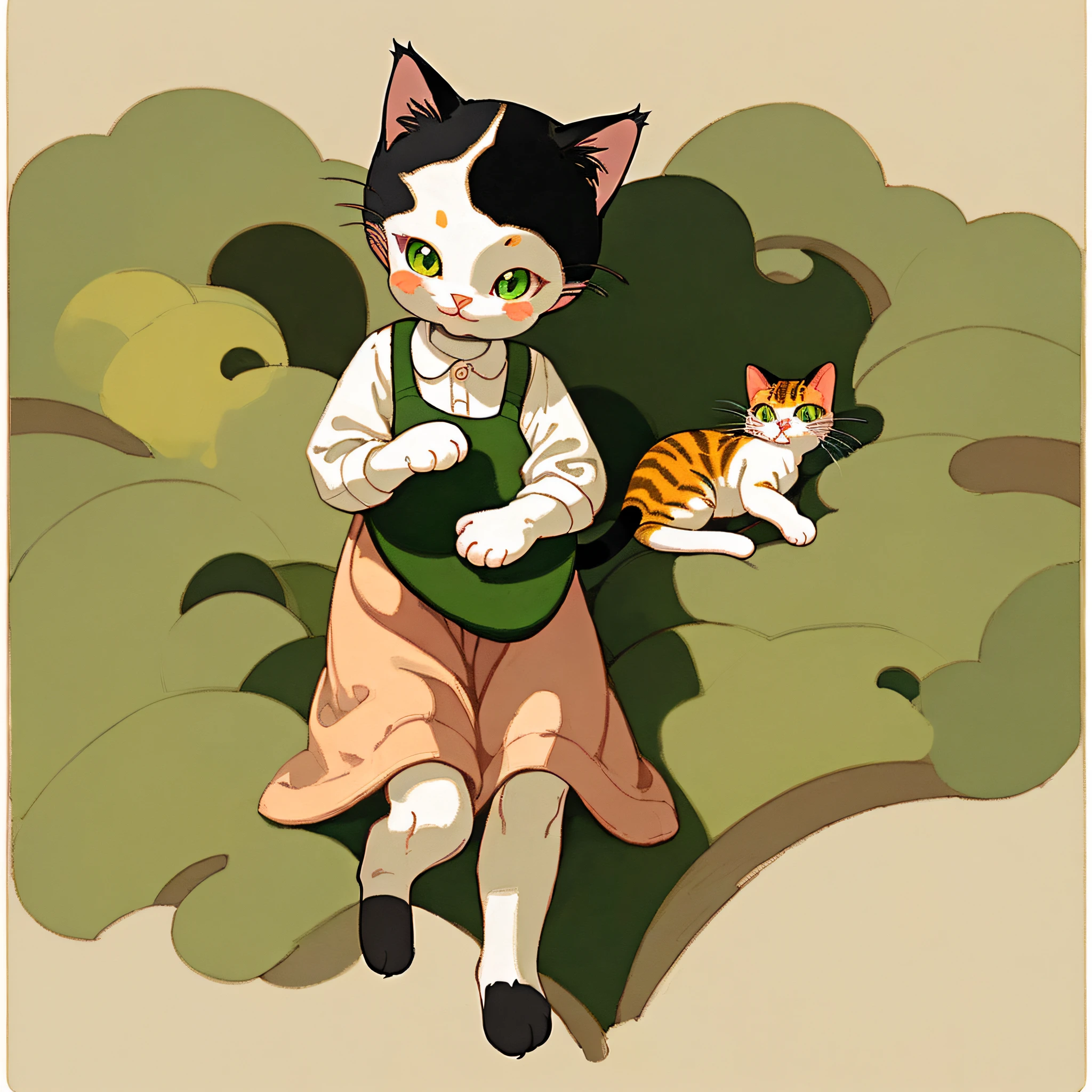(1 cat)、white backgrounid、hightquality、Cute cat illustration、cute little、4K、a cute little cat、charicature、animesque、Like a children's picture book、Gentle painting style