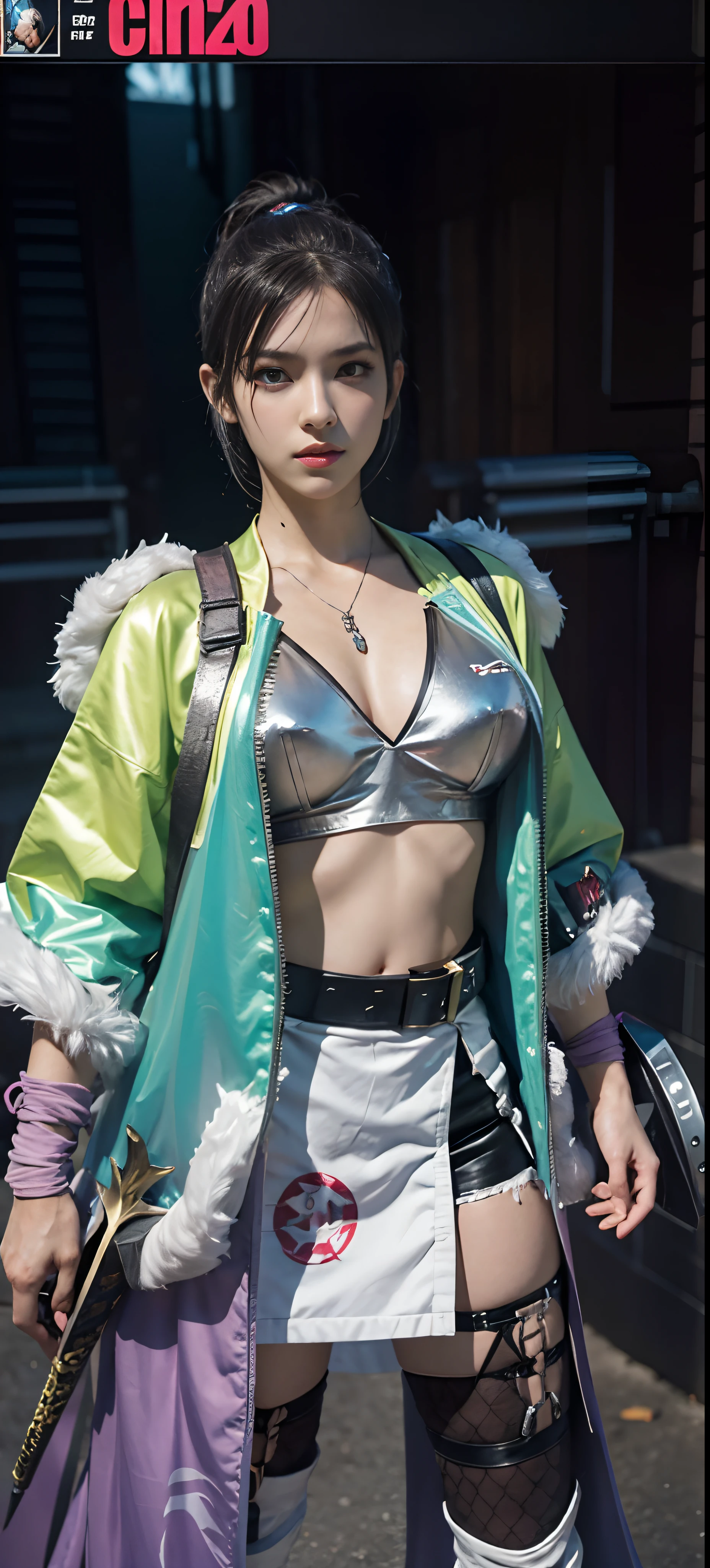 a close up of a person in a costume with a sword, as a character in tekken, female character, tifa lockhart with white hair, katana zero video game character, lunar themed attire, kda, slim body, cyborg - girl with silver hair, upper body avatar, (( medium breast;1.2)), fashion gameplay screenshot, fighting game character, new character, floralpunk elysian maiden, sigma female