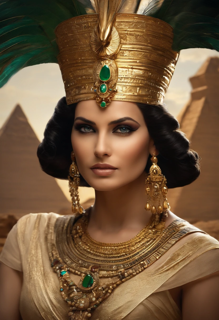 Cleopatra,queen,beauty,intelligence,1st century BC,Egyptian,magnificent,royal,powerful,wise,regal,elaborate headdress,ornate jewelry,flowing silk gown,emerald eyes,noble posture,sphinx in the background,mesmerizing gaze,imposing presence,commanding authority,exotic elegance,Golden Age of Egypt,Great Pyramid of Giza,serene ambiance,luxurious palace,golden throne,sparkling diamonds,rich color palette,soft candlelight,hidden secrets,fascinating history,cultural heritage,ageless beauty,mysterious allure,timeless icon.