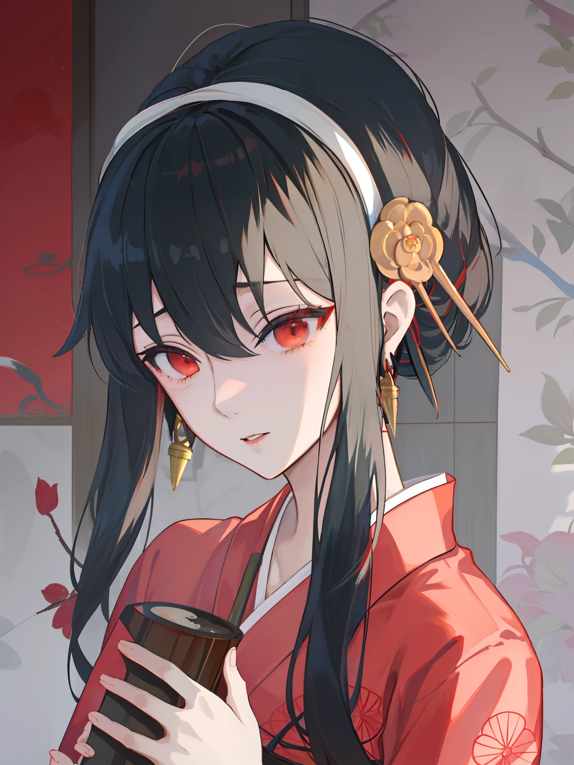 una chica de dibujos animados en un traje de kimono sosteniendo un palo, Maya Fey de ACE Attorney, Arte oficial del personaje, en un kimono, Personaje del videojuego Katana Zero, Misato Katsuragi, Pintado en Anime Painter Studio, inspirado por Nishikawa Sukenobu, Hecho con Anime Painter Studio, en kimono, Retrato de Onmyoji, Arte Oficial, Yuri Misaki, ((peliroja)), ((cabello rojo)),(ojos azules,(((ojos azules hermosos)))