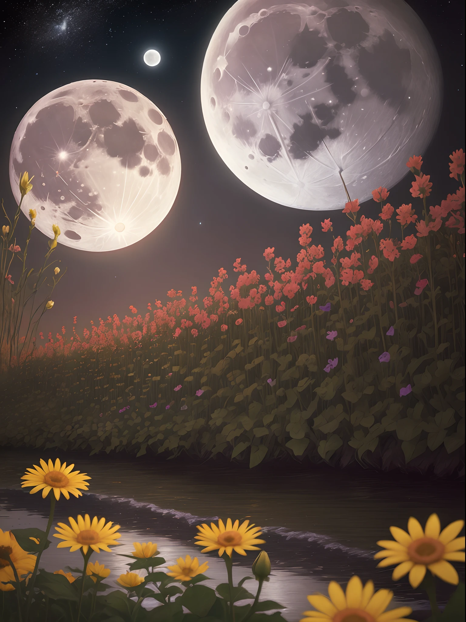 an flowers，The flowers are replaced by the moon，