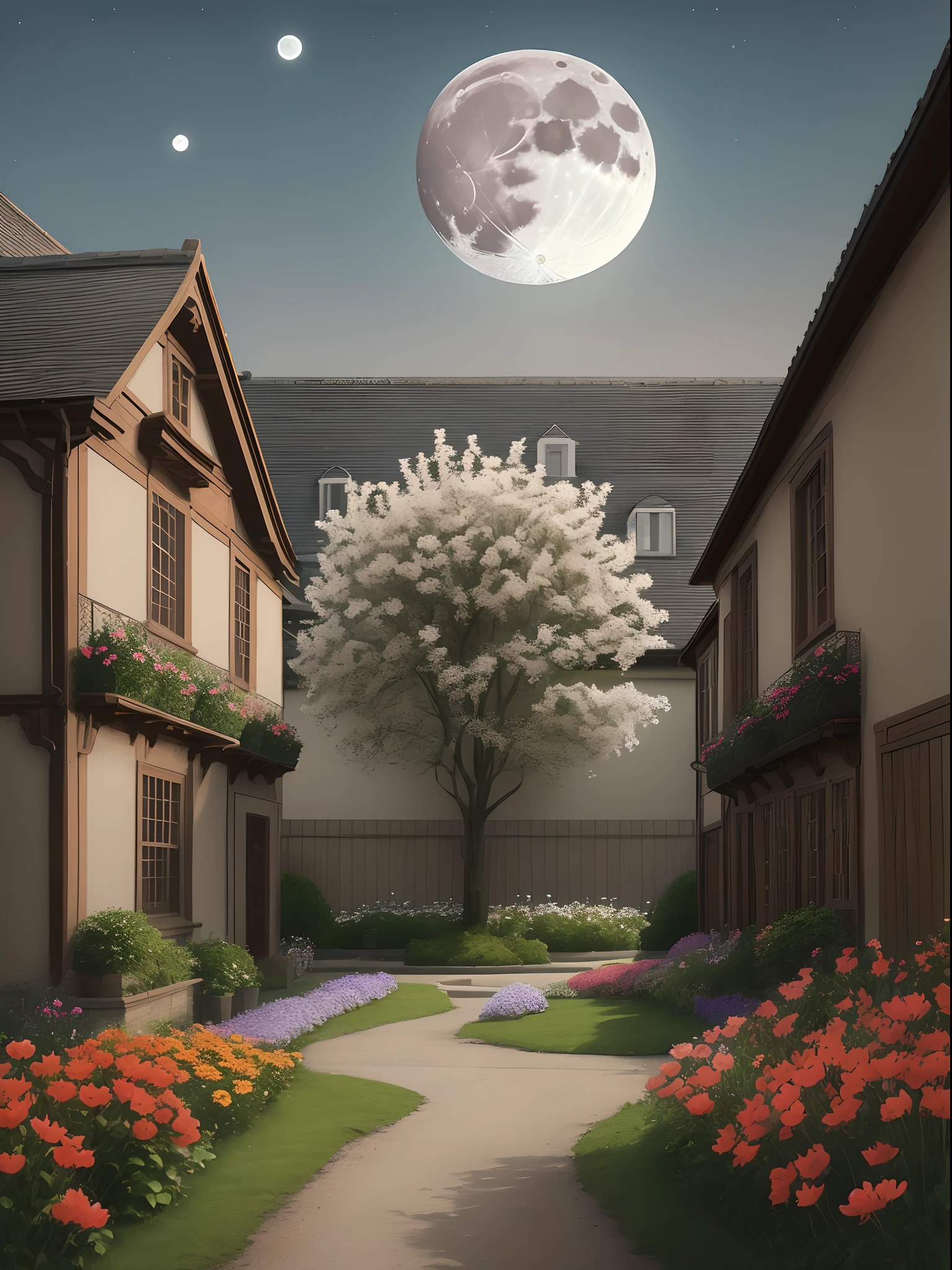 an flowers,The flowers are replaced by the moon,