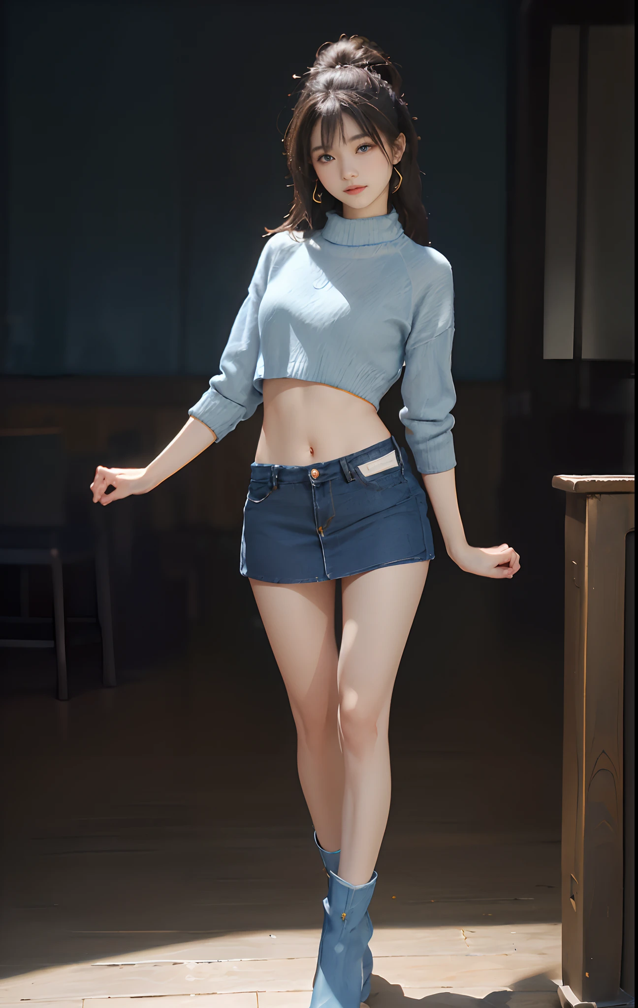 A close up of a woman in a short skirt and boots - SeaArt AI