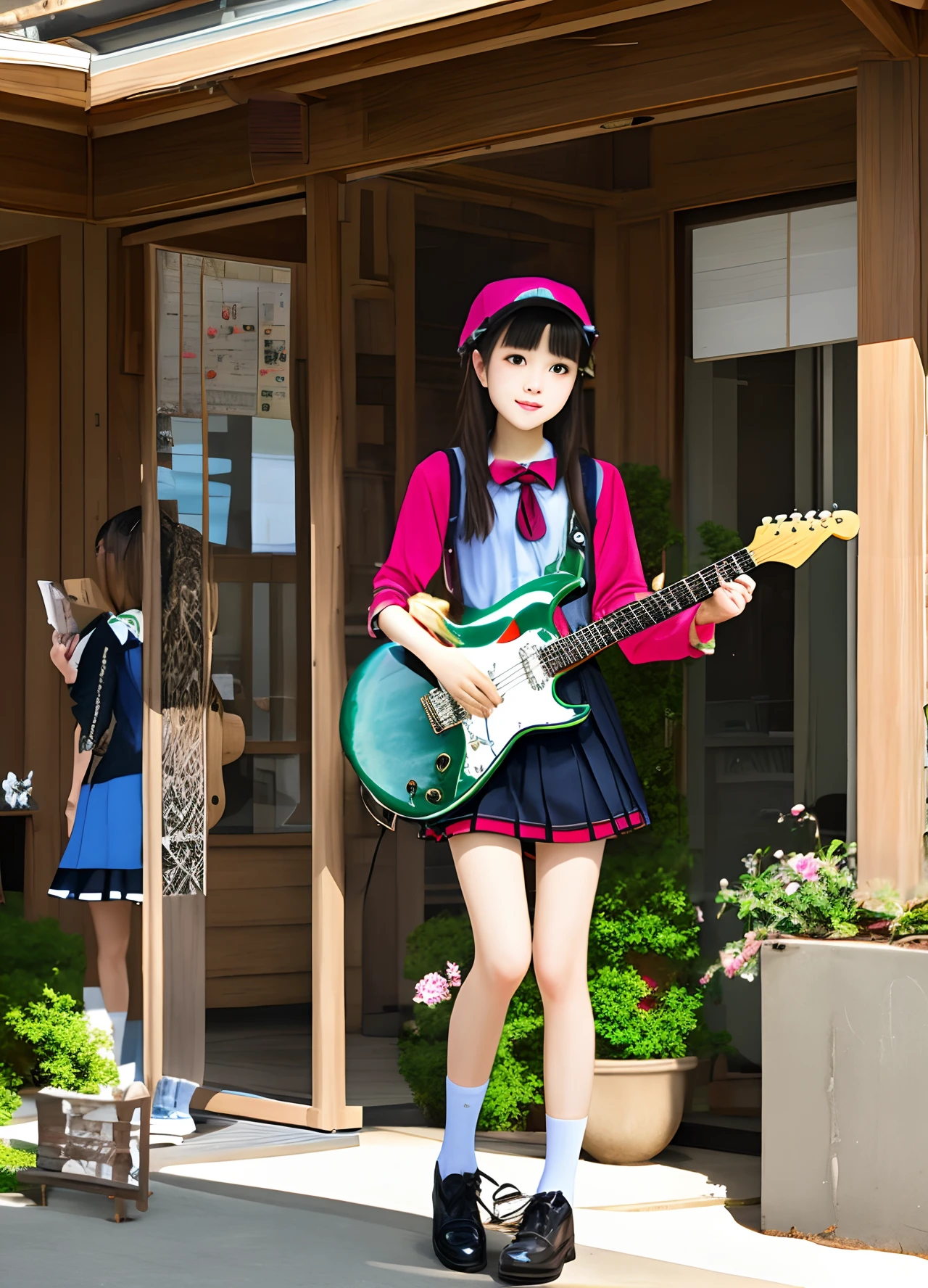 a beauty girl。Small face。guitar。flip。