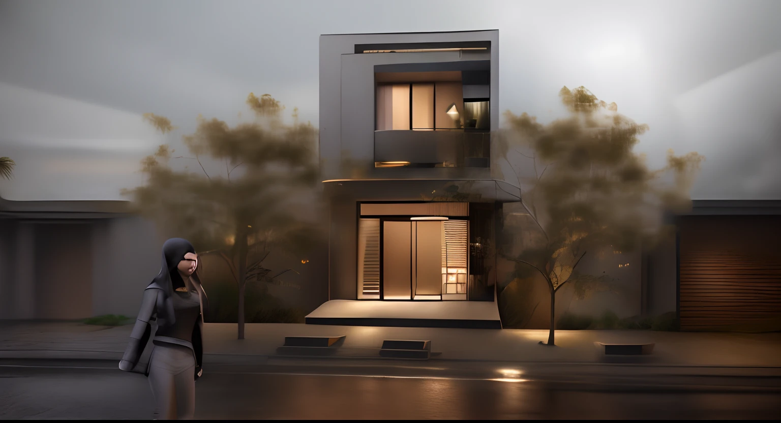 mordenhouse, house, glass house with a sloping roof, modern, dynamic (RAW photo, real, best quality, masterpiece:1.2), (hyper realistic, photo-realistic:1.2), high quality, (dark lighting:1.2), perfect lighting, archdaily