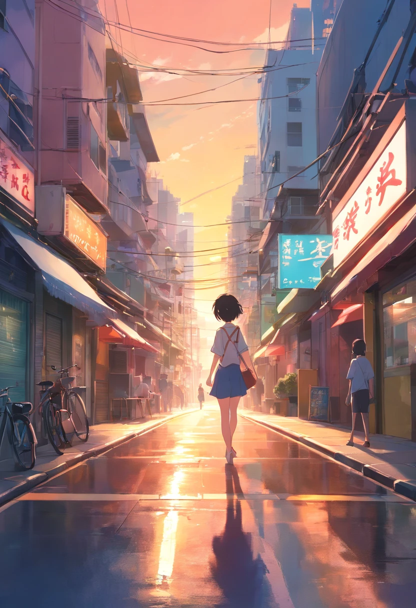 Hong Kong streets，no people ,tmasterpiece，best qualtiy，hong kong，Central Coast，Floating in the sky，closeup cleavage，brightly，Warm and soft lighting，the sunset，（spark of light：0.7）