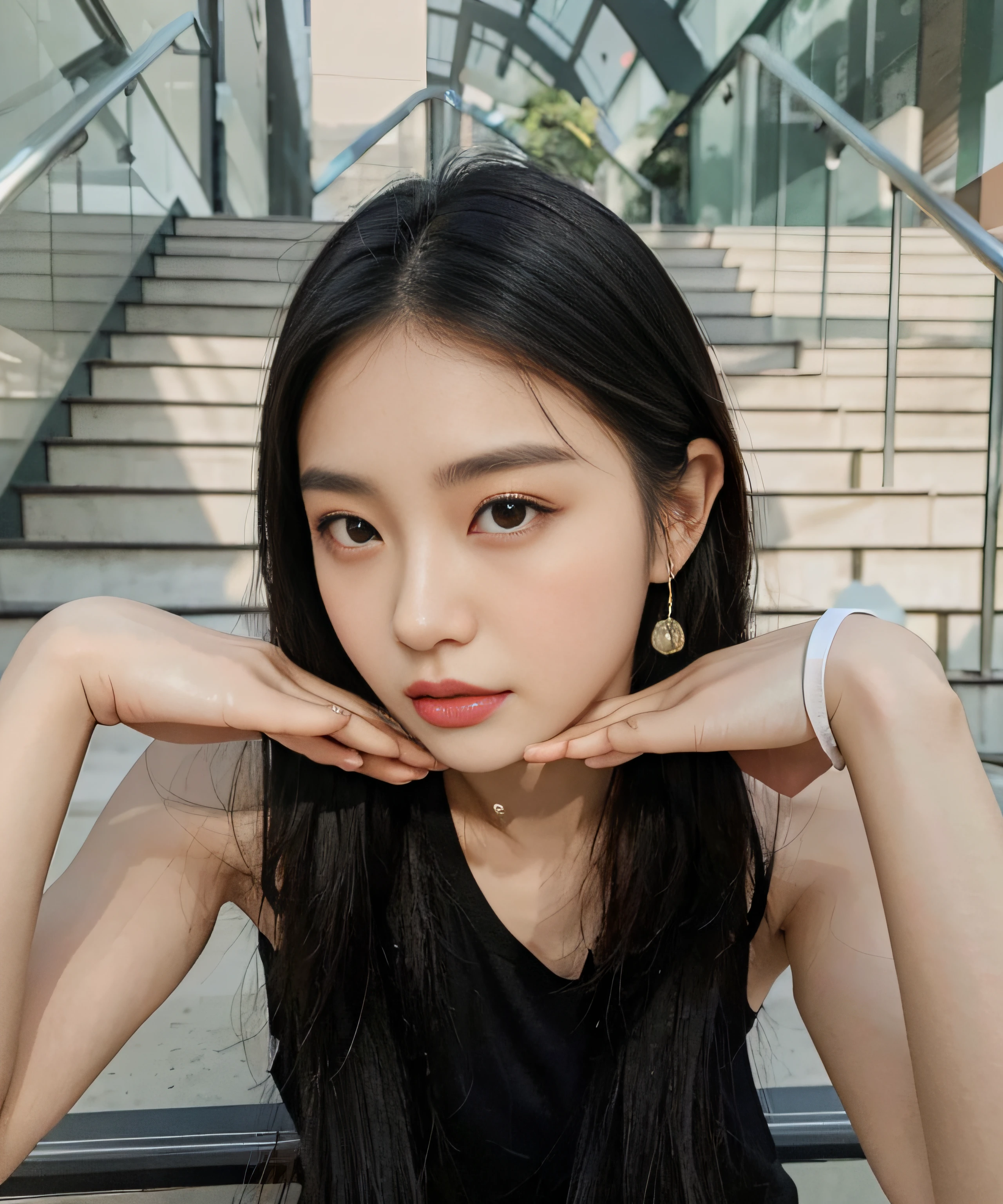 There was a woman in a black dress, beautiful Korean women, A young Asian woman, Gorgeous young Korean woman, An Asian woman, Korean woman, Beautiful young Korean woman, she is wearing a black tank top, Choi Hyun-hwa, Korean girl, xintong chen, Attractive pose, Young Asian woman, wenfei ye, Asian women