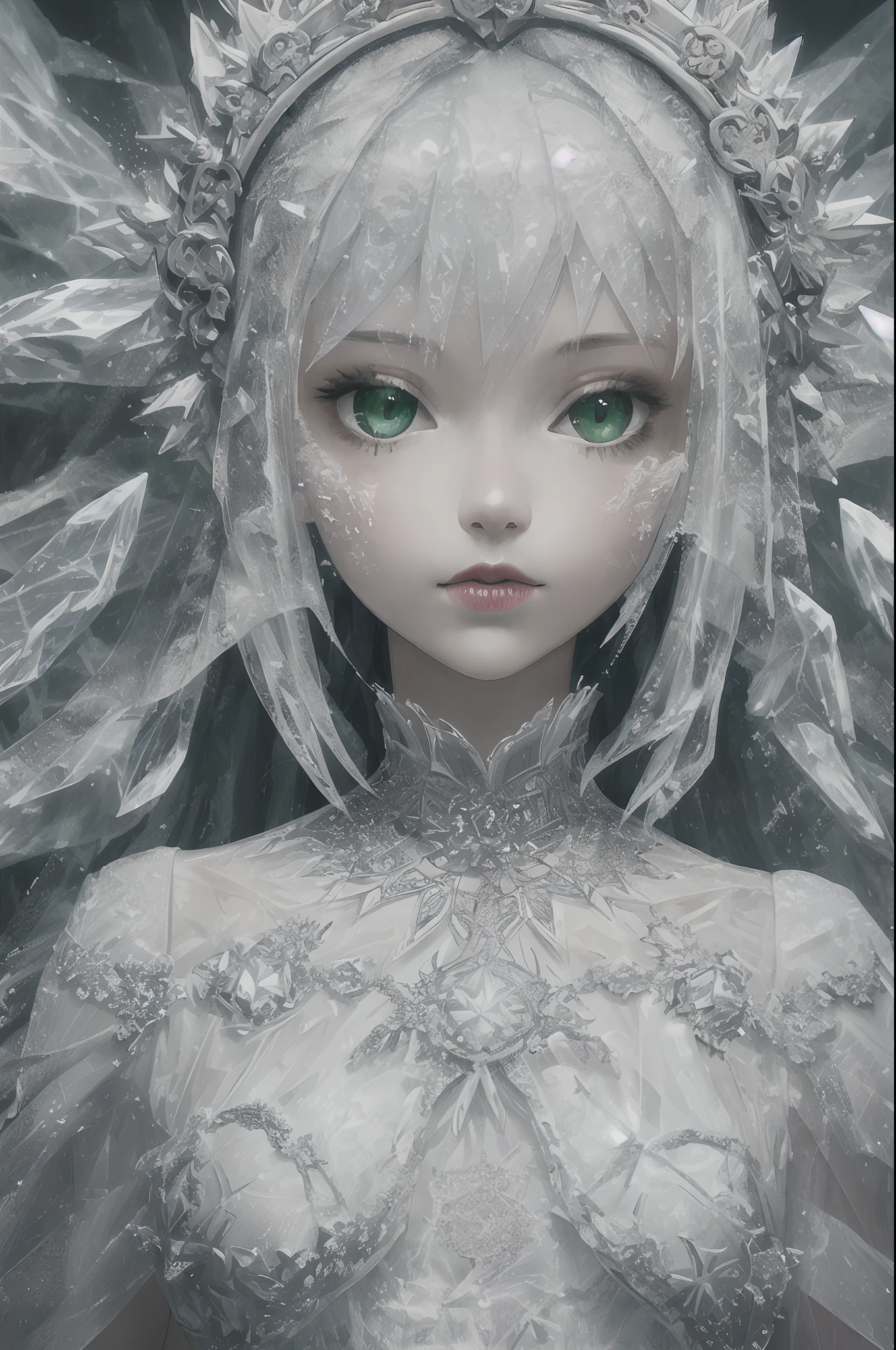 A close up of a woman with a white dress and green eyes - SeaArt AI
