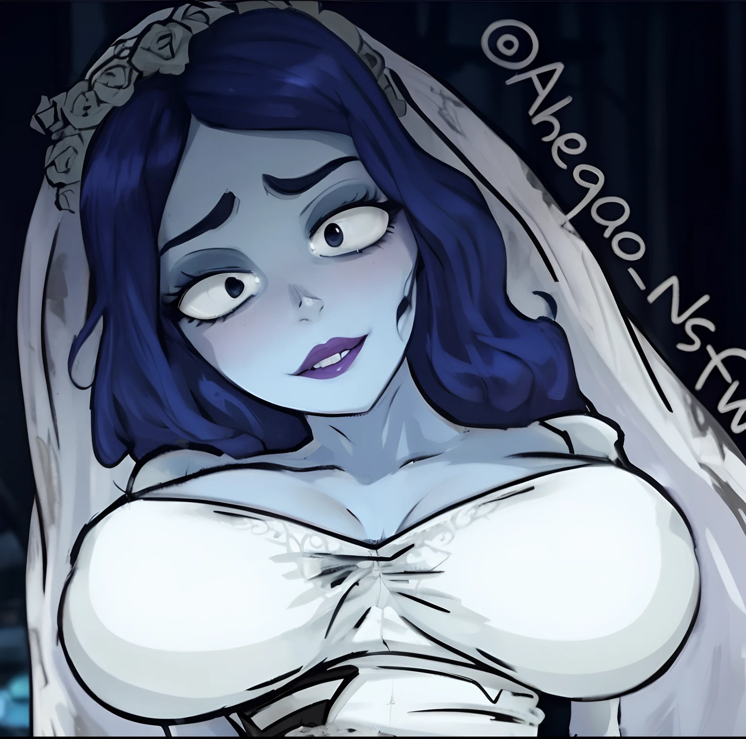 Corpse bride emily, busty, big boobs, nipples, nude, ahego face