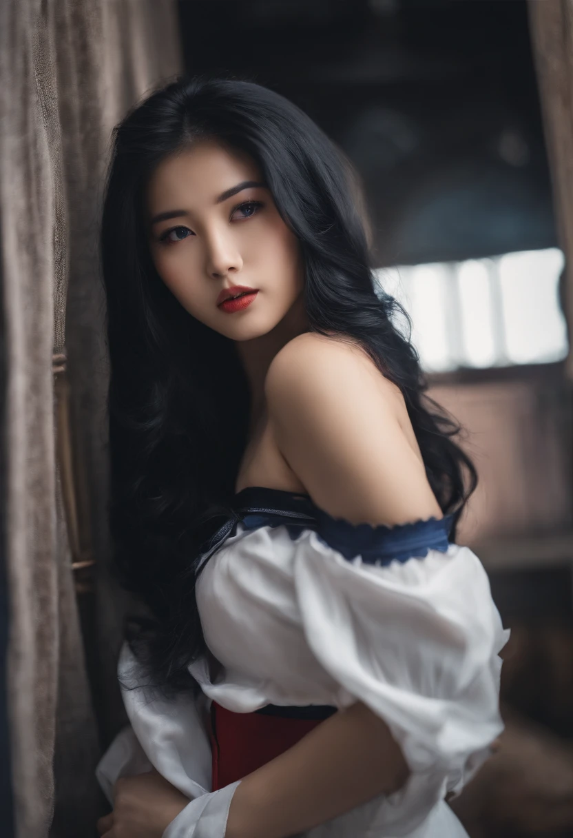 a sailor suit,long whitr hair,Black color hair,Girl,exposing your chest,exposing your nipple