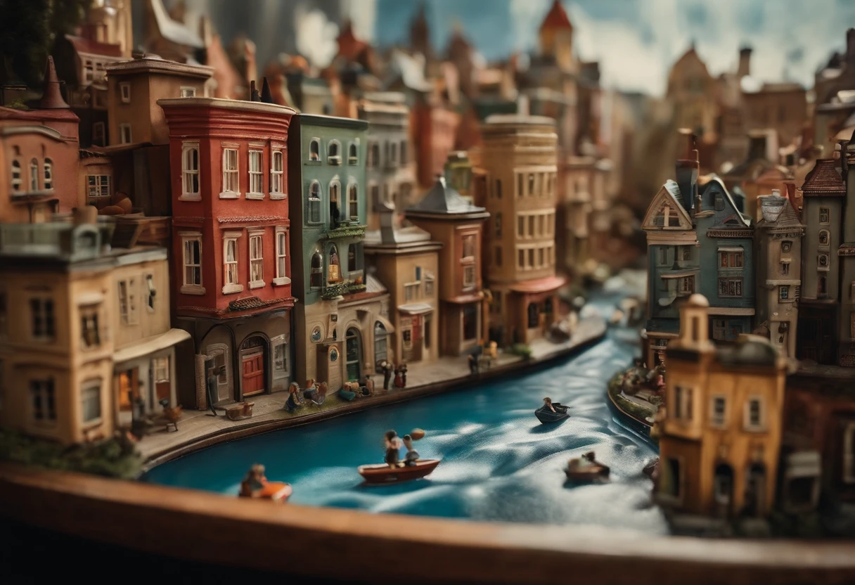 Step into a world of imagination with this whimsical photograph of a city floating in a bathtub. The miniature city is meticulously crafted with intricate details, showcasing buildings, bridges, and bustling streets. Playful creativity is evident in the vibrant colors and unique architectural designs. The photographer captures the essence of childhood wonder and exploration, as if the city has come to life through the eyes of a child. This enchanting image was captured by renowned photographer Annie Leibovitz, known for her ability to create fantastical scenes that capture the viewer's imagination