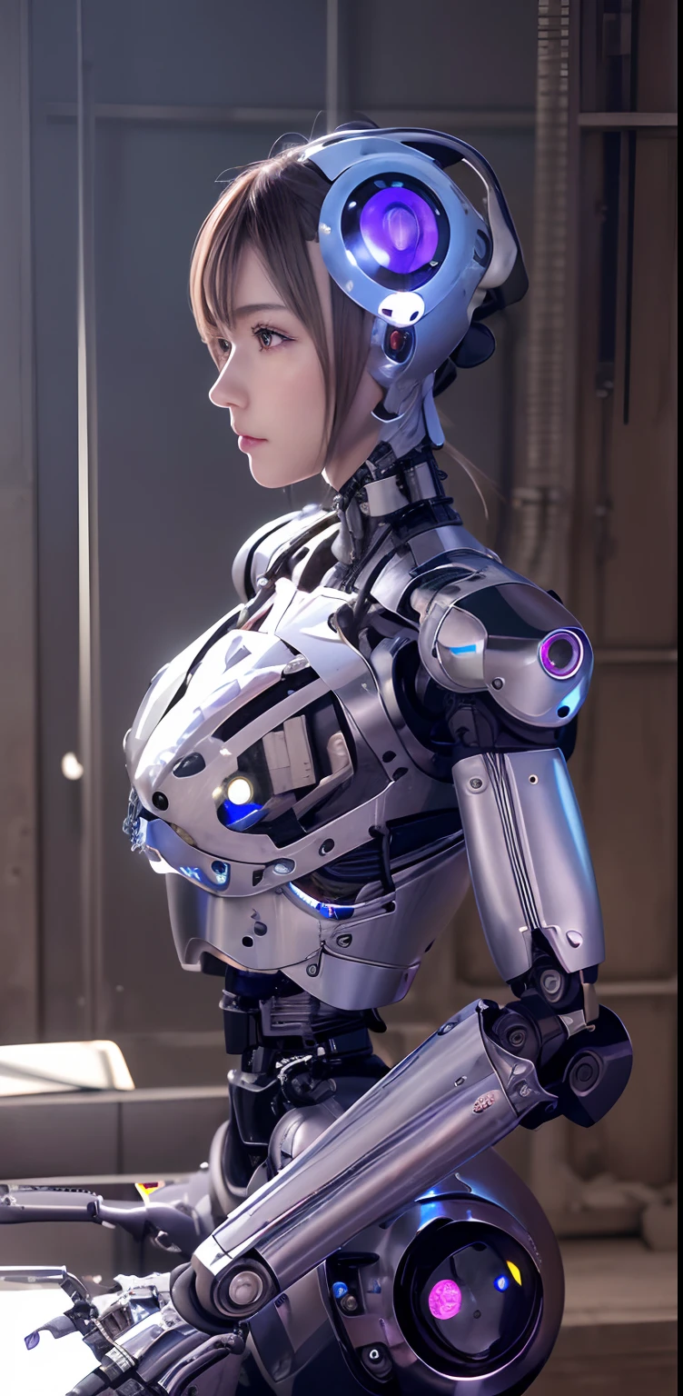 top-quality、masterpiece、超A high resolution、(Photorealsitic:1.4)、((a beauty girl:1.6)), 1 full-body cyborg girl、、NOhumans、she has no soul、No bust、Black Leotard、Black Armor、destroyed body、Under repair、Decomposing、Full body like、Unknown Planet、electronic brain、((The skin part is only the face)), Luminous Eyes、((Lots of split metal chest protectors)), Metal Robot、((The whole body is the body of a combat robot))、((Body parts are robot parts:1.8))、((The internal mechanisms of the chest are exposed)), ((Mechanical chest armor with LED indicators and meters)), Robot arms and legs、((Exposed metal skeleton of the abdomen))、Metal skeleton of the cervical region、Under repair、destroyed body、Metal Mechanical Bra、Full Body Metal Skin、Metal bodysuit、Metal scales covering the whole body、body made of metal、Whole body metal、a beauty girl、prosthetic hand、artificial leg、Full body cyborg、Exposed metal skeleton、Asian Beauty、cyberpunked、steampunc、Inside the futuristic space battleship、laboratory、Complex 3d rendering beautiful porcelain profile ultra detailed female type android face、dark brown hair、glowy skin、((super realistic details))、portlate、globalillumination、Shadow、octan render、metals、Details of complex ornaments、Japan details、highly intricate detail、Realistic light、CGSoation Trends、a purple eye、radiant eyes、Facing the camera、neon details、Mechanical limbs、blood vessels connected to tubes、Mechanical vertebrae attached to the back、mechanical cervical attaching to neck、sitting on、Wires and cables connecting to the head、Gundam、Small LED lamp、masterpiece、 Metal Robot、body made of metal、Whole body metal、prosthetic hand、artificial leg、Full body cyborg、Exposed metal skeleton、Asian Beauty、cyberpunked、steampunc、Futuristic cities、laboratory、Complex 3d rendering beautiful porcelain profile super detailed female android face、cyborgs、roboticparts、150mm、beautiful studio soft light、Rim Lights、vibrant detail、luxuriouscyberpunk、Ren Hao、surrealistic、Anatomical、face muscles、cable ele