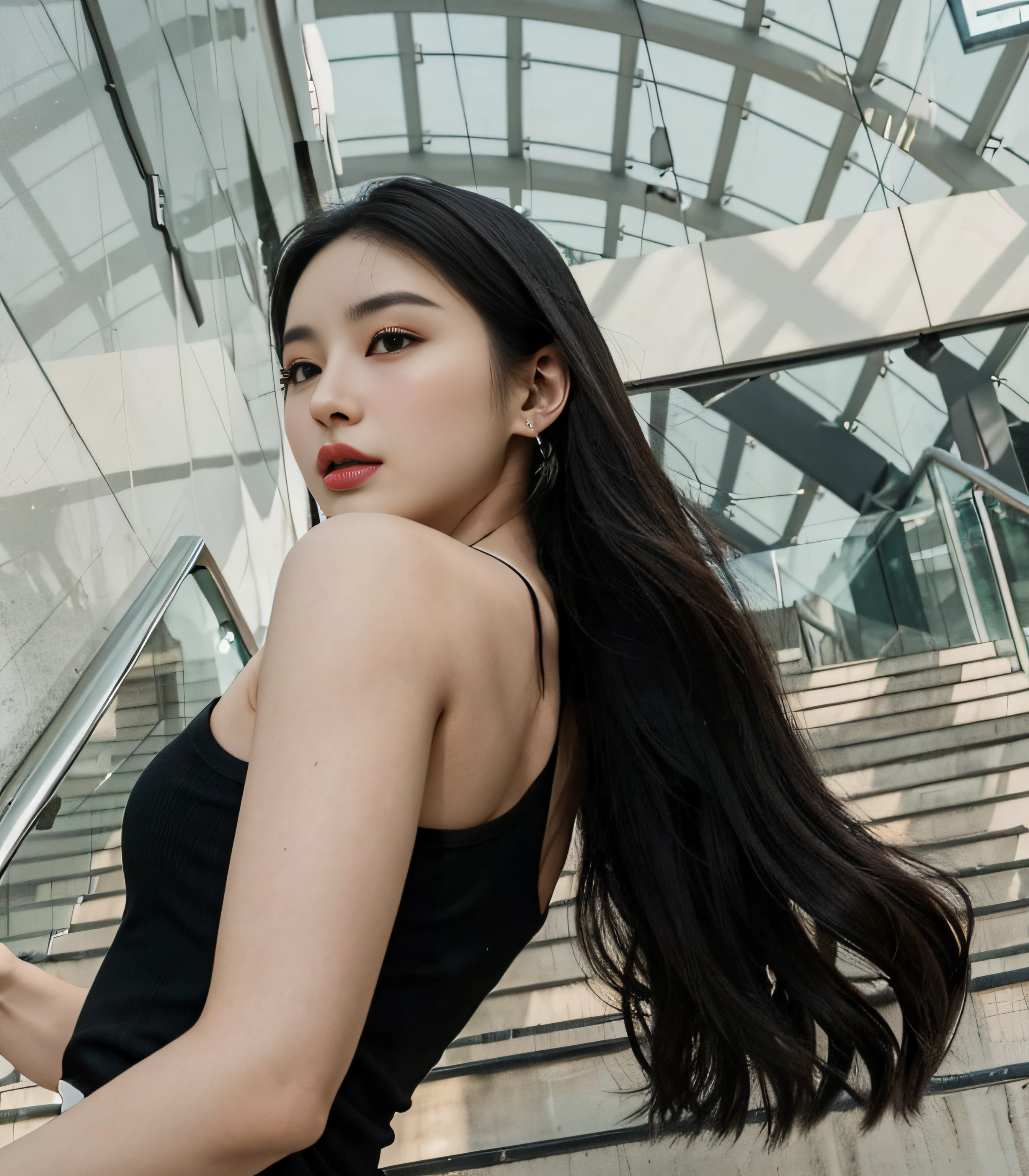 There was a woman in a black dress, beautiful Korean women, A young Asian woman, Gorgeous young Korean woman, An Asian woman, Korean woman, Beautiful young Korean woman, she is wearing a black tank top, Choi Hyun-hwa, Korean girl, xintong chen, Attractive pose, Young Asian woman, wenfei ye, Asian women