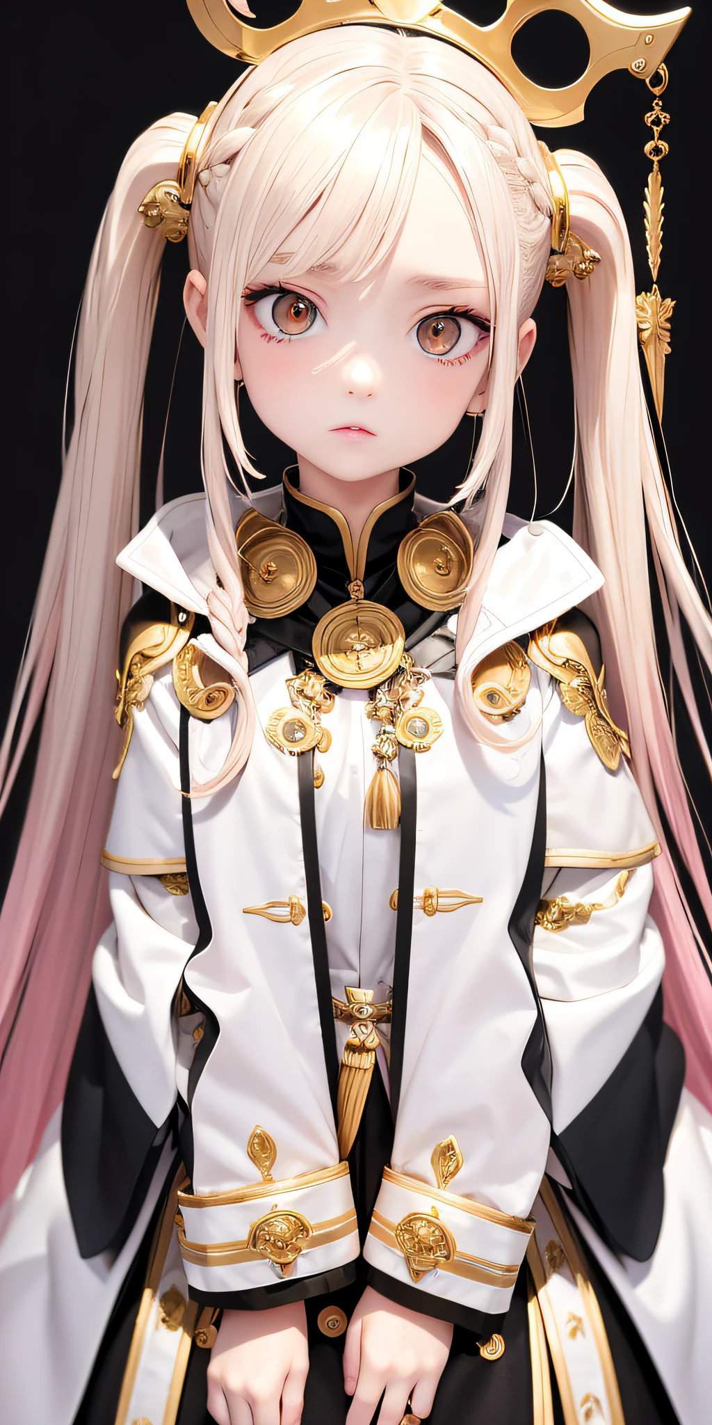Need,tmasterpiece,whaite hair,Golden eyes,Manteau blanc,Look up,The upper part of the body,Hairline,Fair pink skin,SideBraid