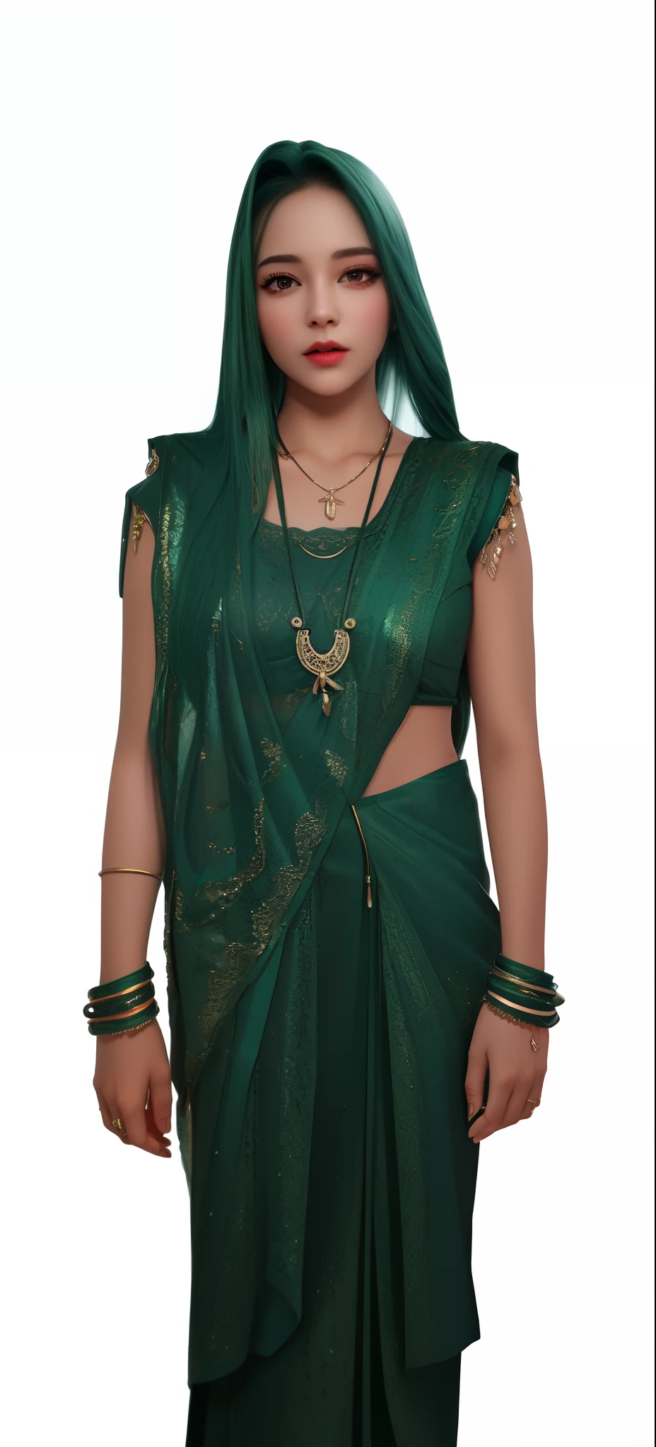 Best Quality, Masterpiece, High Resolution, 1Girl, Porcelain Dress, Green Hair, Hair Accessories, Necklaces, Jewelry, Beautiful Face, Body, Tyndall Effect, Realistic, Dark Studio, Edge Lighting, Two-tone Lighting, (High Detail Skin: 1.2), 8K UHD, DSLR, Soft Light, High Quality, Volumetric Light, Voyeur, Photo, High Resolution, 4K, 8K, Background Blur