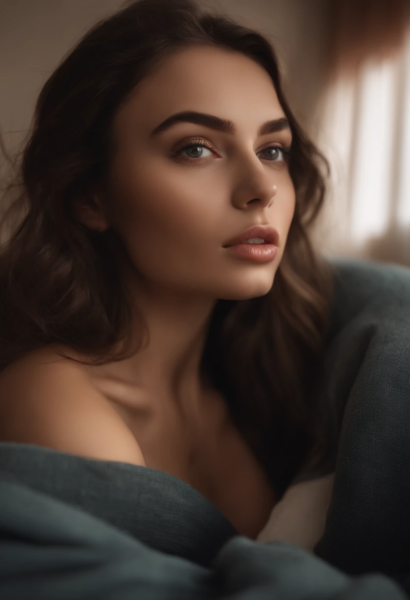 arafed woman fully , sexy girl with brown eyes, ultra realistic, meticulously detailed, portrait sophie mudd, brown hair and large eyes, selfie of a young woman, bedroom eyes, violet myers, without makeup, natural makeup, looking directly at the camera, face with artgram, subtle makeup, stunning full body shot kneeling on bed, in bedroom, medium to large size bust, Ultra realistic cinematic soft Rembrandt light and ultra detailed golden hour portrait, Best quality, 8K, masutepiece, Ultra HD: 1.3), 1girl 38 year old stunning gorgeous legendary fashion super model in, Light brown hair, Blunt bangs, hair behind ear, hair over shoulders, Long hair, Slender body type, ultradetail face, Delicate lips, moderate breasts, Beautiful eyes, Double eyelids, lipsticks, thin blush ,Black eyes ,perfect glossy shiny skins, Flawless skin,White skin of the,perspired,Invite your gaze, chest,Ultra-thin pointer, Ultra-thin fingers, beautifullegs 、Halfway through the appointment，moderate breast，Not wearing a bra，not wearing tops，revealing breasts，Expose ，nakeness，don't have clothes，with no underpants，Vaginal sprays，The expression looks sexual，Enjoyed it a lot, [[[[full naked proportional body shot]]]], [[[[chest]]]], [[[[neck]]]], [[[[shoulders]]]], [[[[open legs]]]], [[[[moderate breasts]]]], [[[[sexual excitement]]]], [[[[provocative pose]]]], [[[[perfect define detailed wet ]]]], ((((cinematic look)))), SEX, SEX, SEX
