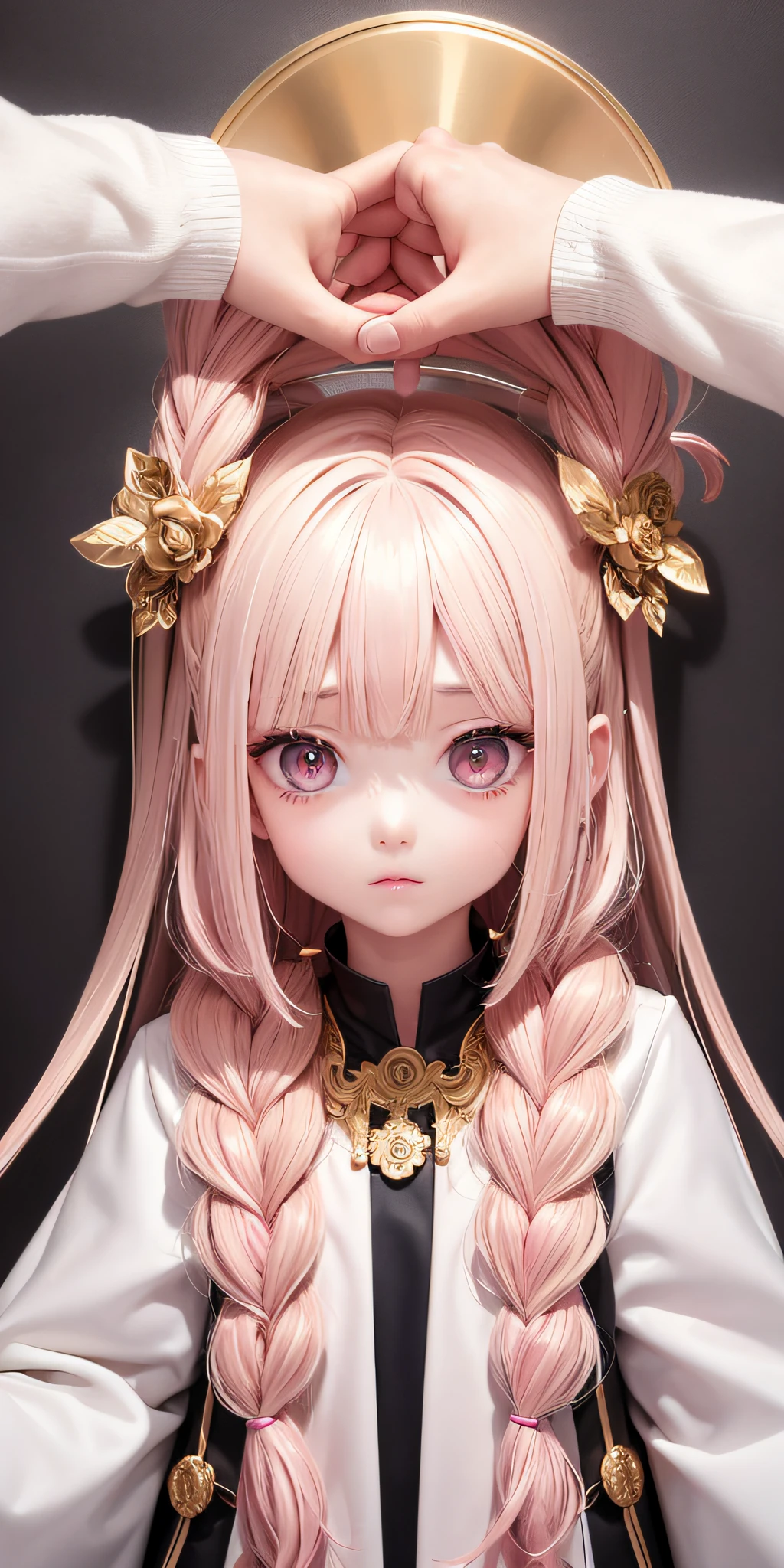 Need,tmasterpiece,whaite hair,Golden eyes,Manteau blanc,Look up,The upper part of the body,Hairline,Fair pink skin,SideBraid