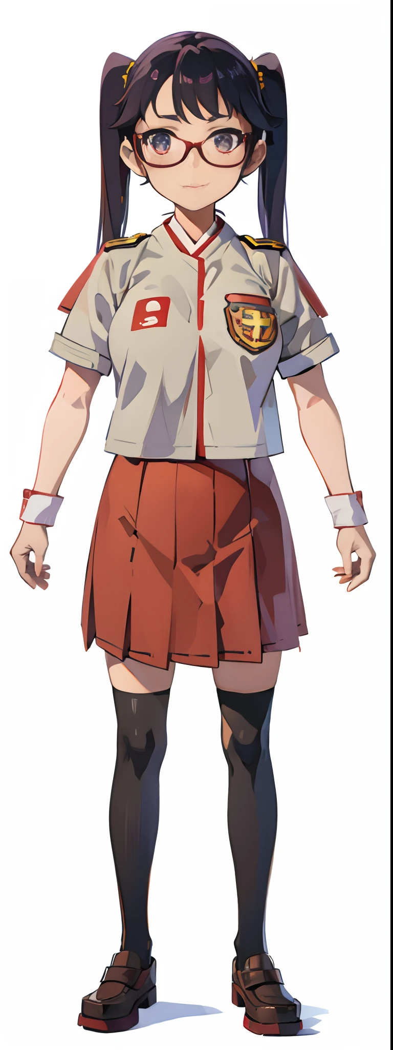 arafed image of a girl in a uniform and glasses, girl wearing uniform, highly detailed character, nagatoro, render of a cute 2d anime girl, 2d model of a japanese mascot, animation character, anime styled 2d, realistic anime 2d style, 2d character, 2d character, 2d anime girl, maya takamura, female scout, female scoy clothes,