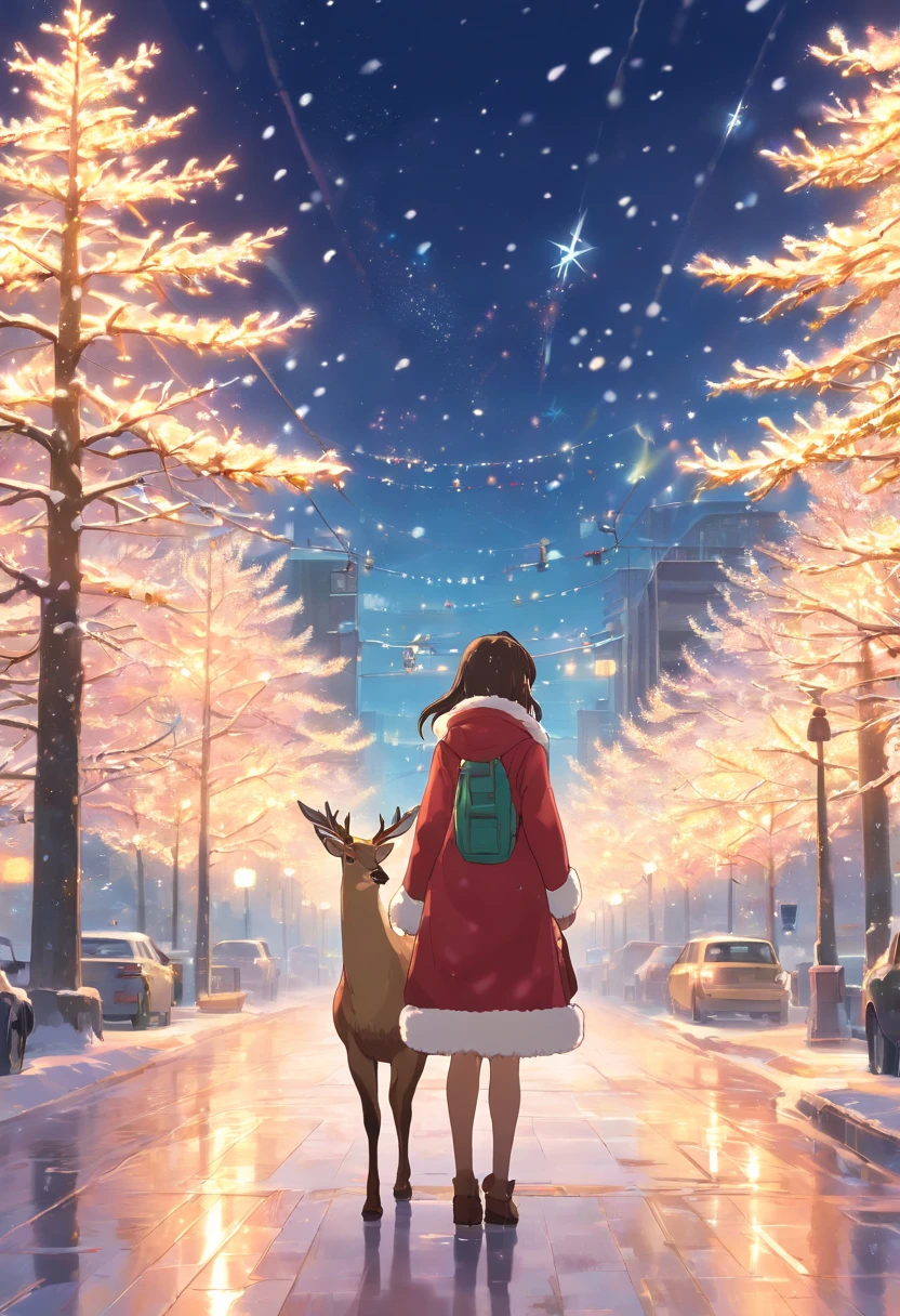 统一 8k 壁纸，ultra - detailed，Beauty and aesthetics，tmasterpiece，best qualtiy，christmas，（main body：car），Automotive elements，（Matching elements：elk，santa，Bell，gifts，snowflower，Christmas tree，）glittery，Warm，Detailed