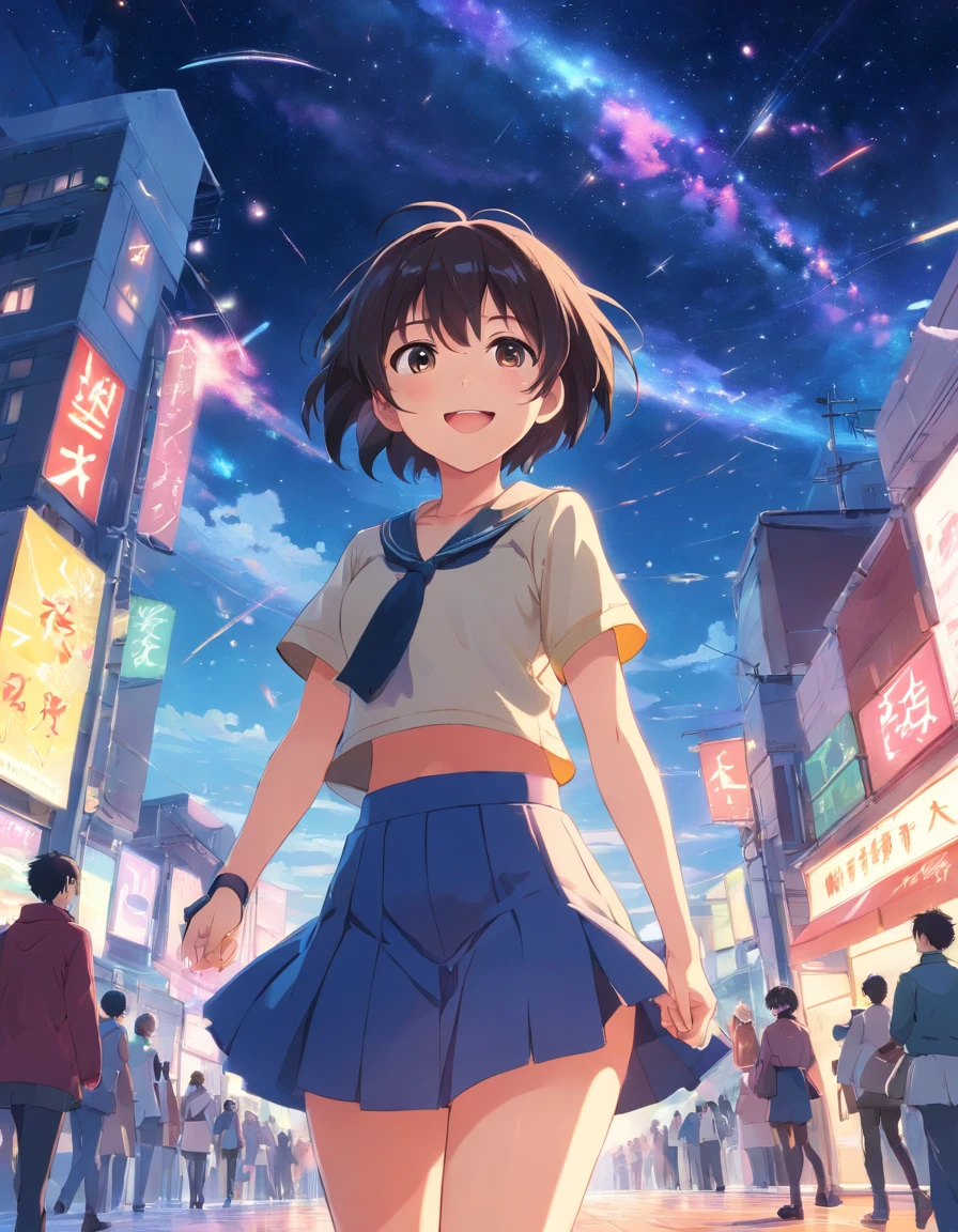 masutepiece, Best Quality, Extremely detailed, Anime, girl, magical girl costume, Magic, Pretty women, bob cuts, Mini skirt, Garter Belt, zettai ryouiki, Black hair, Black eyes, magical little girl, Fantasy, Smile,Magic Effects,Panchira,Bullish appearance,natta,Beautiful starry sky,