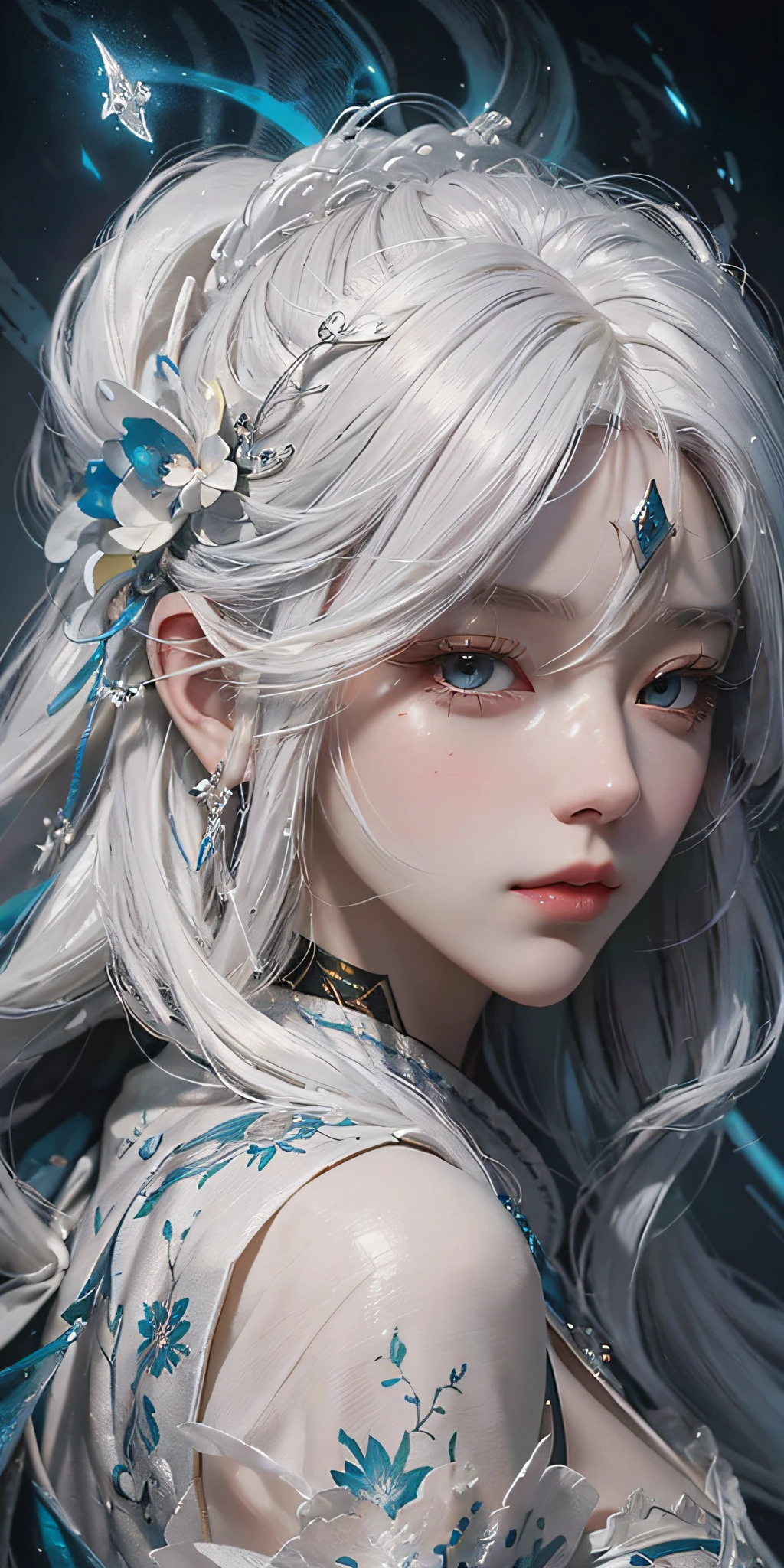 a close up of a woman with white hair and a white mask, beautiful character painting, guweiz, artwork in the style of guweiz, white haired deity, by Yang J, epic exquisite character art, stunning character art, by Fan Qi, by Wuzhun Shifan, guweiz on pixiv artstation