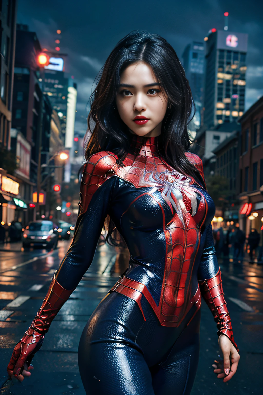 (wearing spiderwoman_cosplay_outfit:1.1), in front of a sky, 
good hand,4k, high-res, masterpiece, best quality, head:1.3,((Hasselblad photography)), finely detailed skin, sharp focus, (cinematic lighting), night, soft lighting, dynamic angle, [:(detailed face:1.2):0.2], medium breasts, outside,