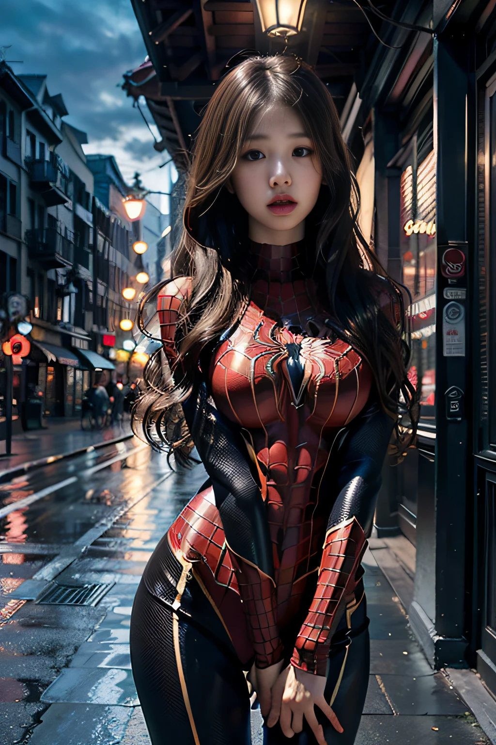 (wearing spiderwoman_cosplay_outfit:1.1), in front of a sky, 
good hand,4k, high-res, masterpiece, best quality, head:1.3,((Hasselblad photography)), finely detailed skin, sharp focus, (cinematic lighting), night, soft lighting, dynamic angle, [:(detailed face:1.2):0.2], medium breasts, outside,