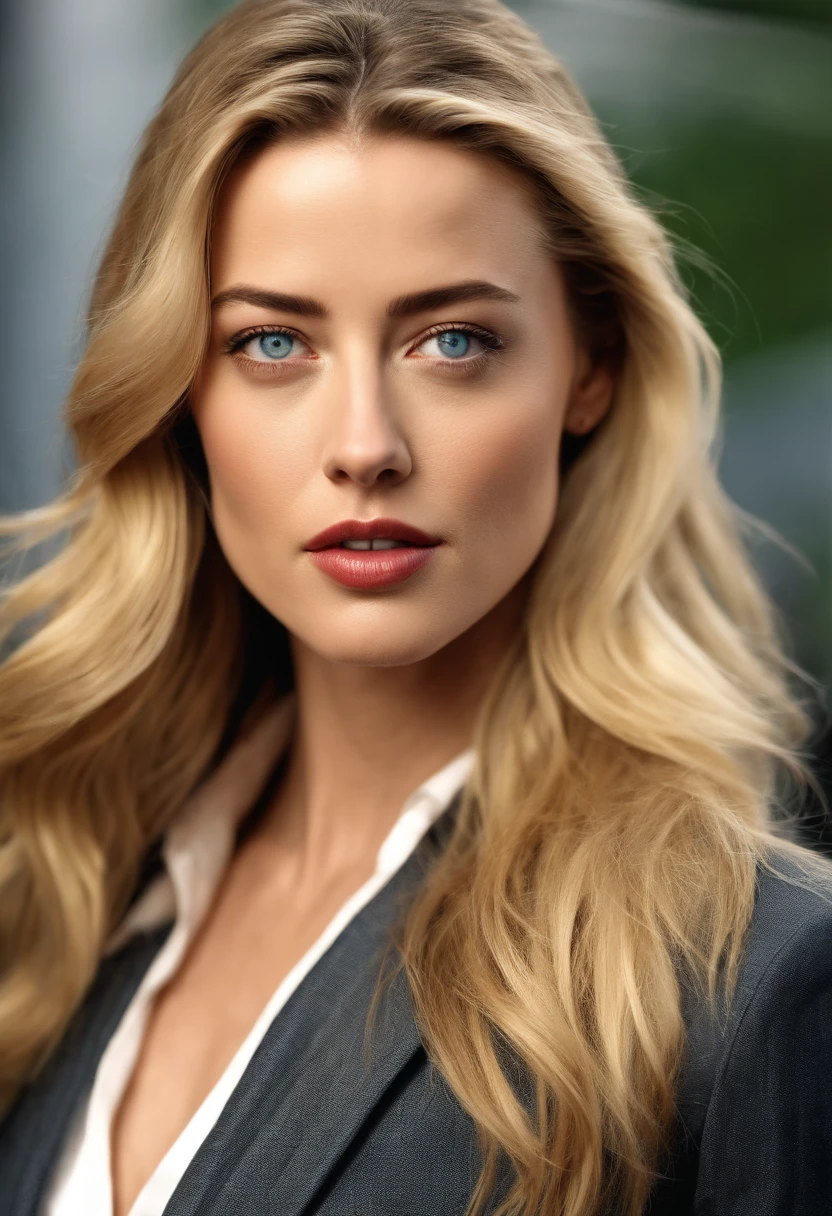 attractive American female blonde hair blue eyes athletic physique amber heard facial symmetry front view only face and hair close up