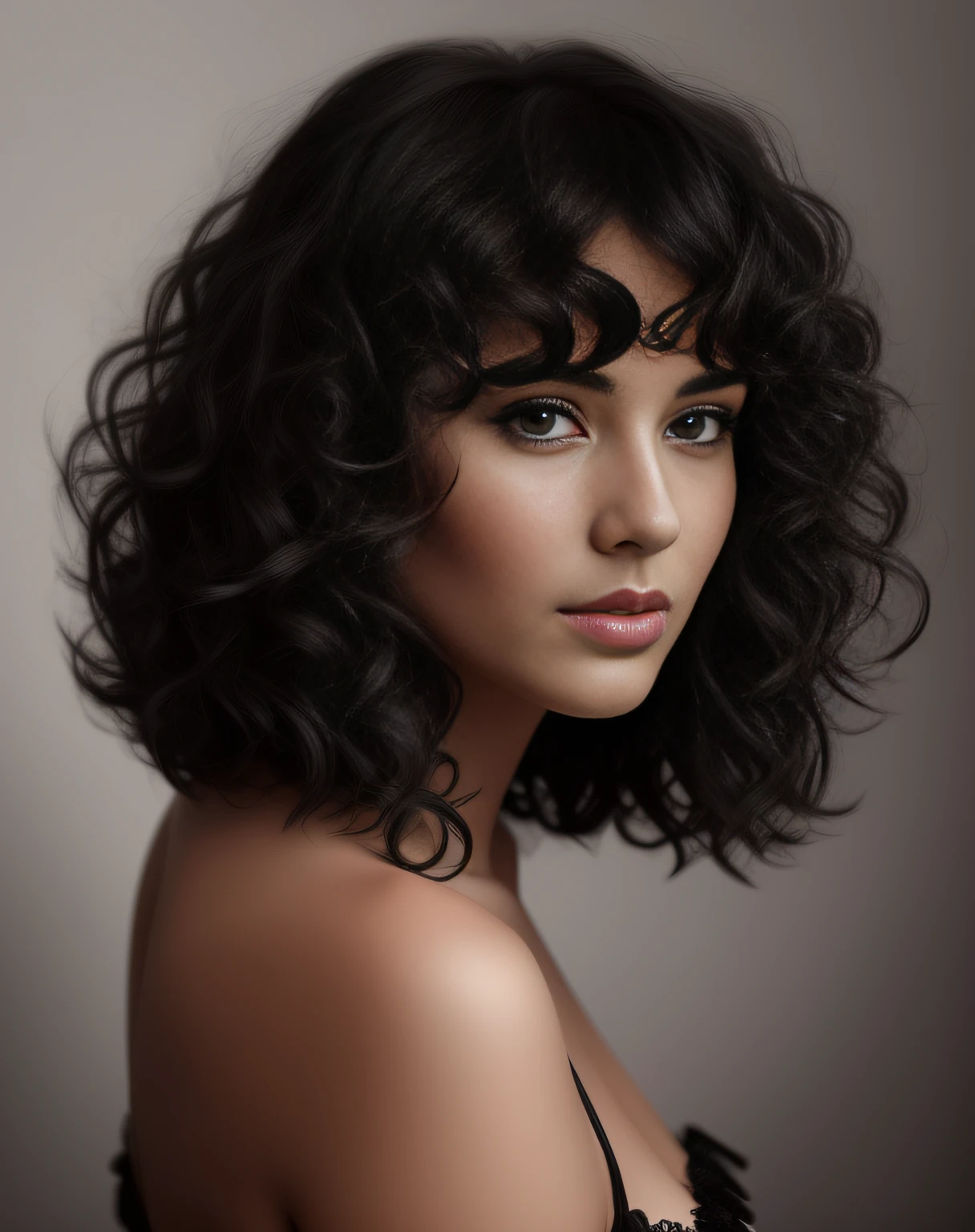 a black and white photo of a woman with a very large breast, digital art portrait, portrait digital art, digital portrait, digital illustration portrait, smooth. digital painting, digital matt painting, detailed beauty portrait, #1 digital painting of all time, # 1 digital painting of all time, realistic female portrait, gorgeous digital painting, curly bangs, realistic portrait photo
