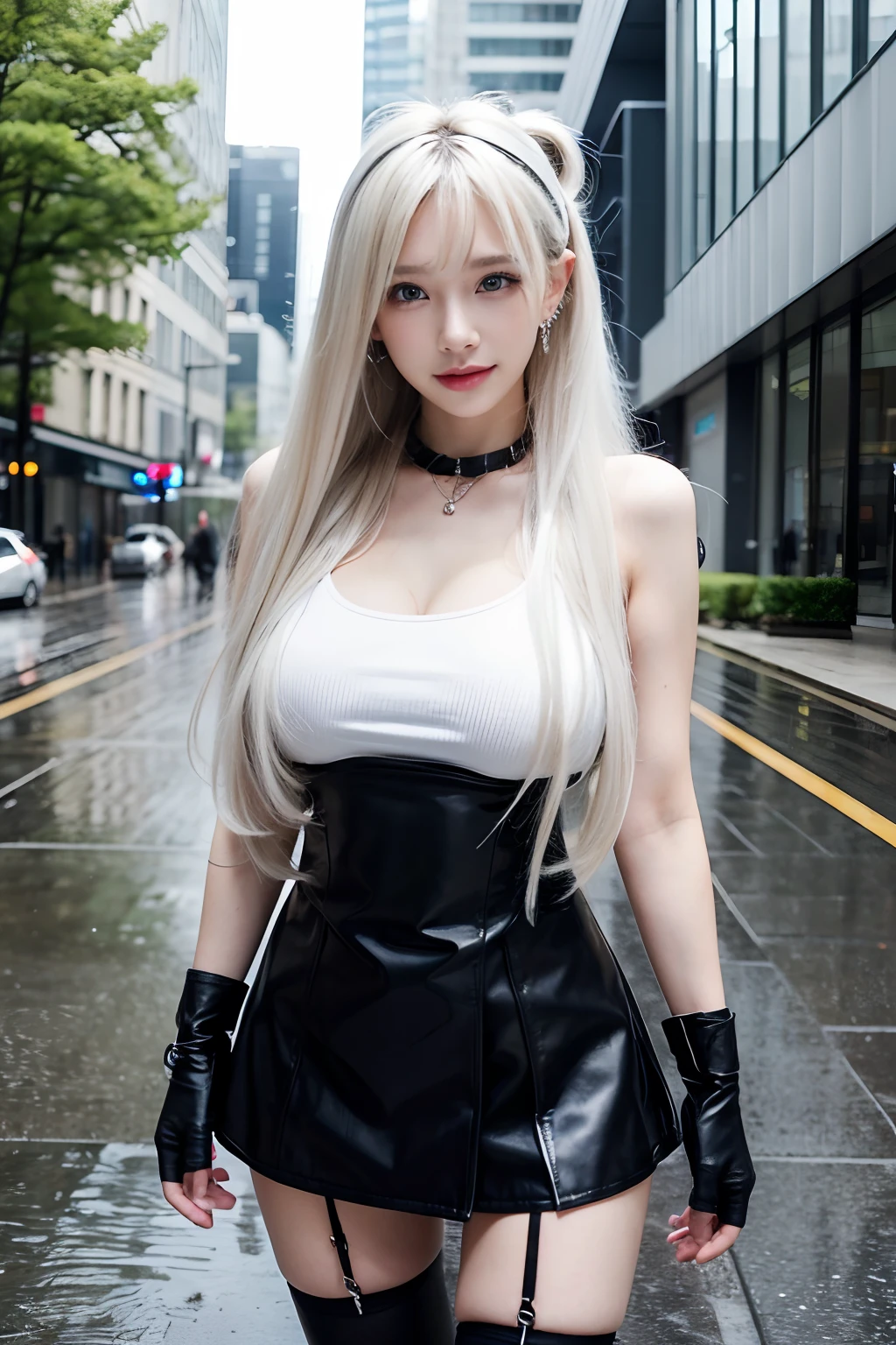 ((The highest quality、8K、tmasterpiece:1.3))、Sharp、:1.2、Perfect body beauty:1.4、Slim abs:1.2、((Layered Hair Style、huge boob:1.2))、underware、(rain、street、:1.2)、moisty:1.5、Very detailed face and skin texture、A detailed eye、二重まぶた、Aspect Looking at Camera