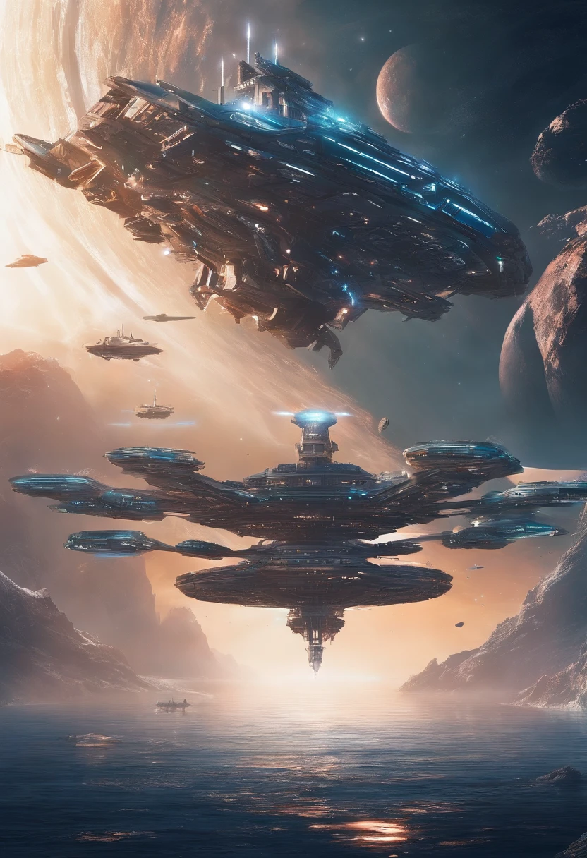 Giant space battleship，Float in the depths of space