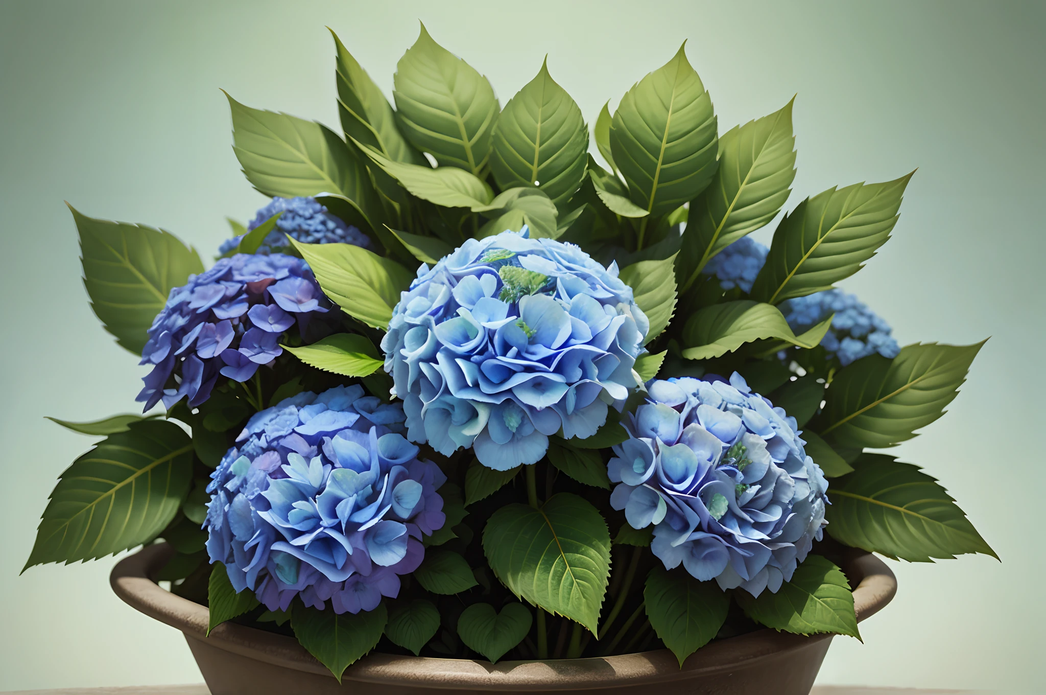 Blue hydrangea flowers close up ,Green background