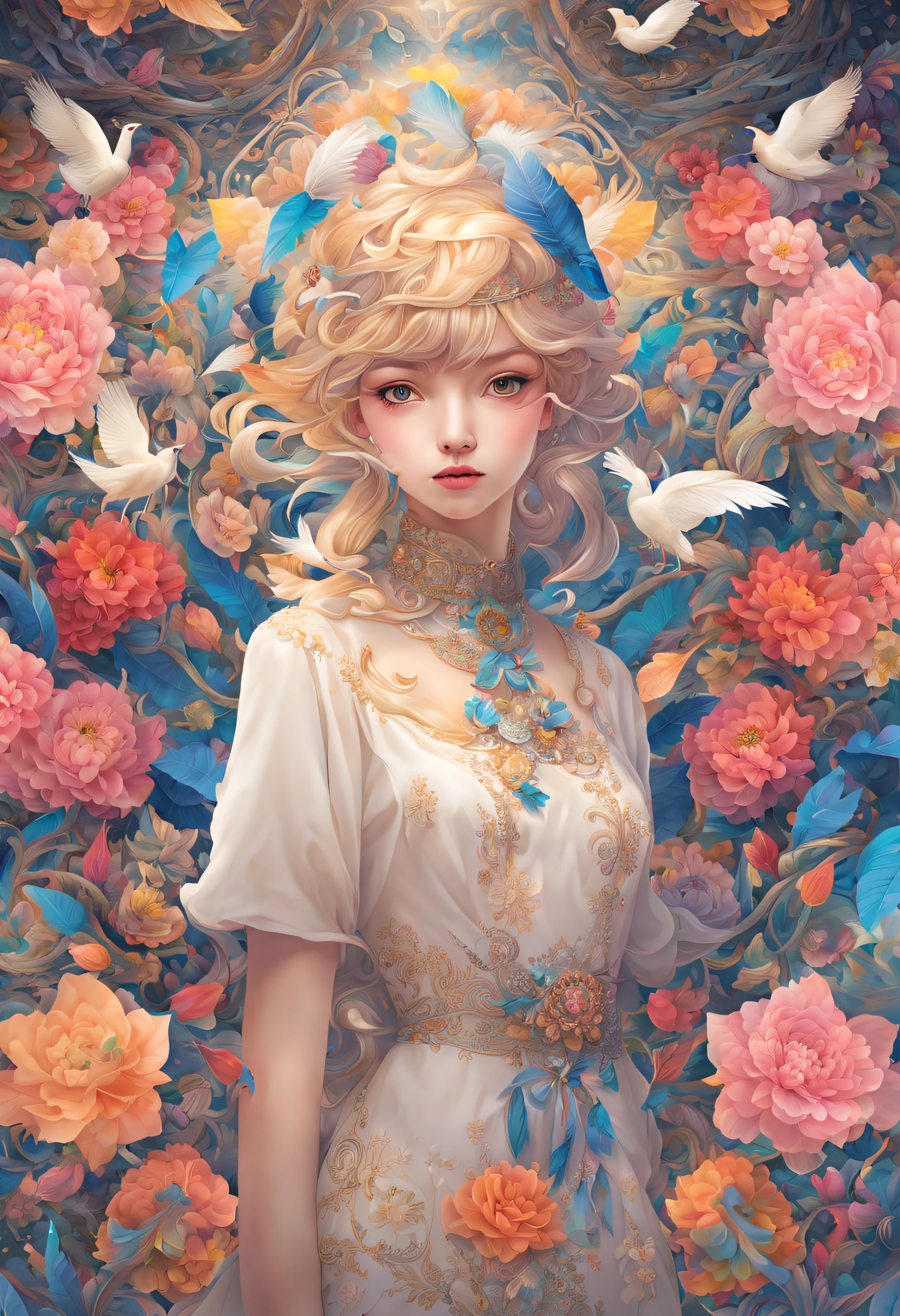 (masterpiece、top-quality、top-quality、Official Art、Beautifully Aesthetic:1.2)、(One Girl:1.3)、ar old、tatoo, A highly detailed、(Fractal Art:1.1)、(colourfull:1.1)(florals:1.3)、The most detailed、(Zentangle:1.2)、full bodyesbian、(abstract background:1.3)、(shinny skin)、(many colors:1.4)、、(耳Nipple Ring)、(pluma:1.5)、Works of masters,high quarity,8K分辨率,super-fine,Detailed pubic hair,acurate,Cinematic lighting,