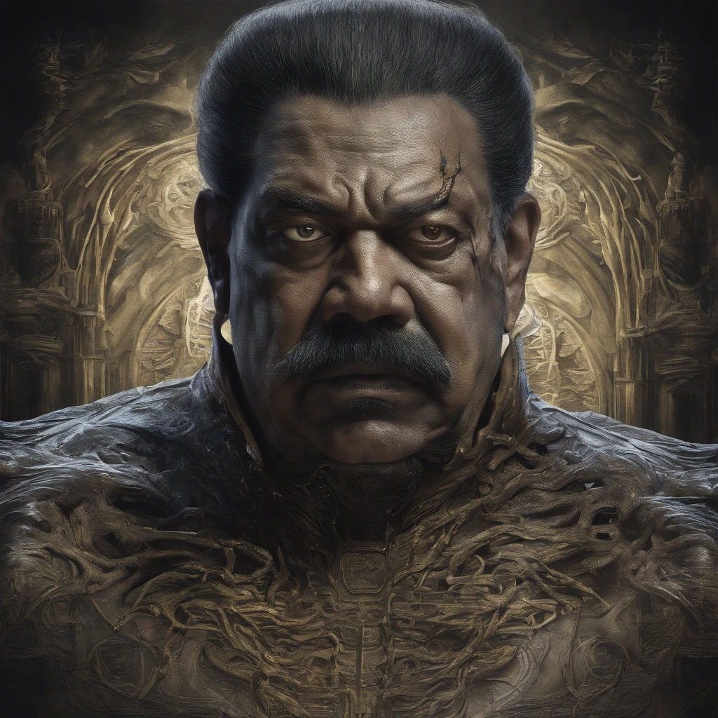 sri lankan former president mahinda rajapaksha, mahinda rajapaksha face, thick mustache, (body horror:1.4), (biomachine:1.3), (bloody:1.2), living being, (colorful:1.2), Hans Giger, many hands, (zentangle:1.2),bright yellow eyes, evil smile,
oil on matte canvas, sharp details intricate, highly detailed, digital painting, rich color, smooth, sharp focus, illustration, Unreal Engine 5, 8K, art by artgerm and greg rutkowski and alphonse mucha
(masterpiece,detailed,highres:1.2),