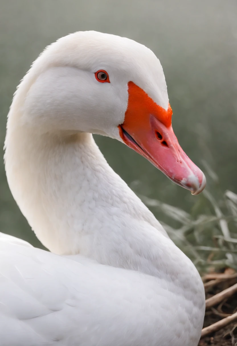 The white goose flutters gracefully on its fingers, Strong morning light pervaded the fog,strike,saunt、 Highlight its intricate feathers with dramatic side lighting、hentail realism、Realistic、simplebackground,k hd,